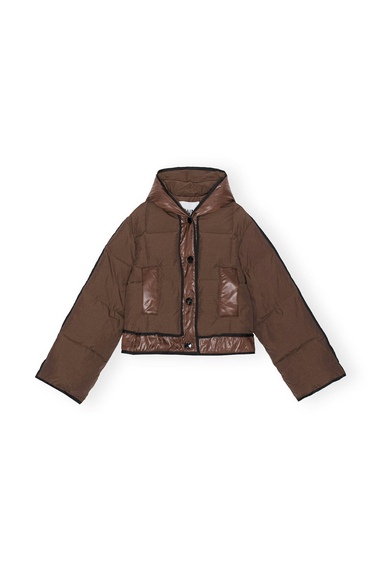 Ganni, Brown Short Hooded Puffer Jacket