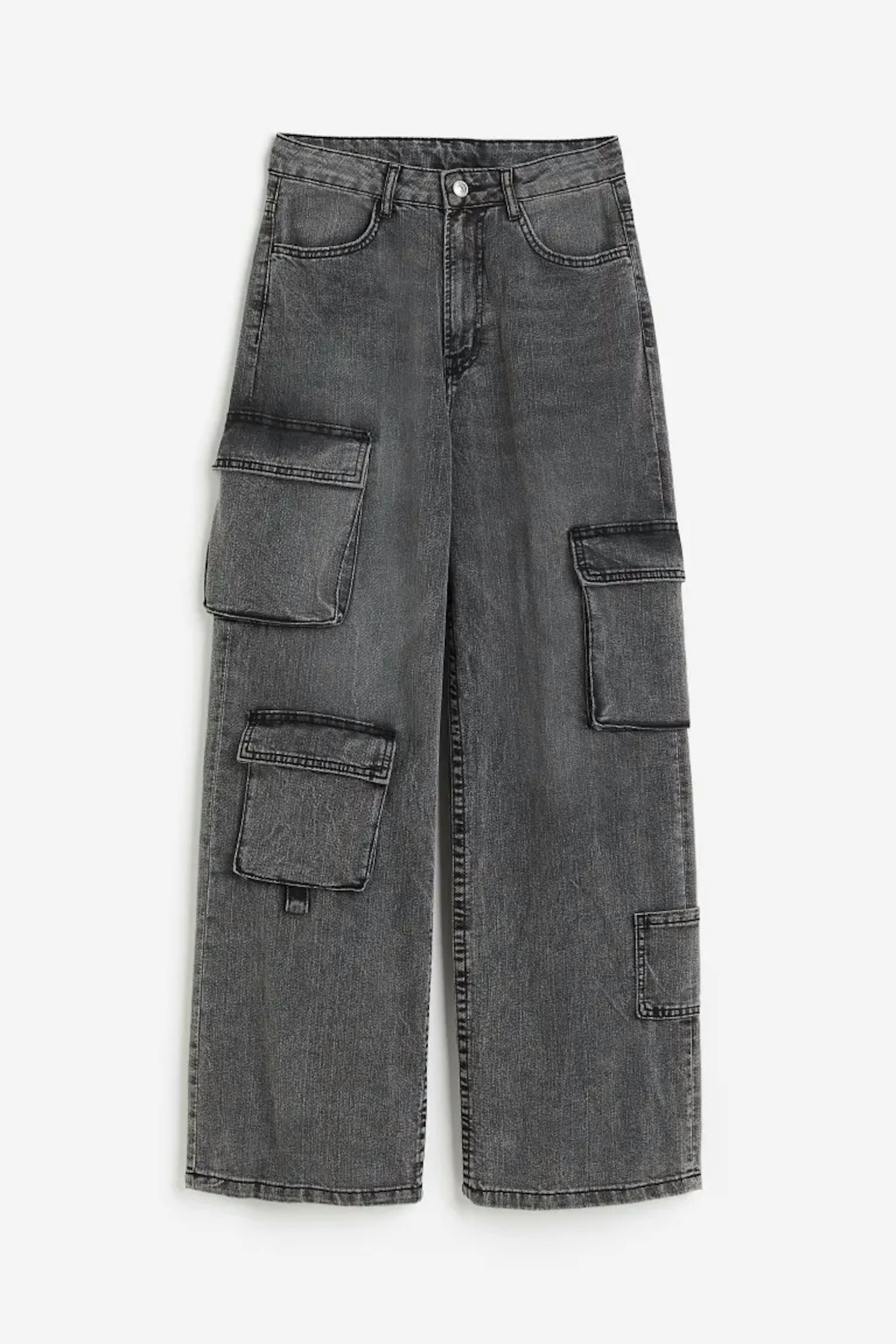 H&M, Grey Wide High Cargo Jeans