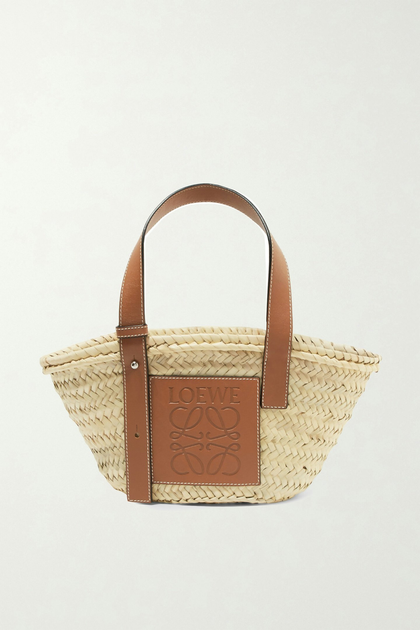 Loewe, Small Leather-Trimmed Woven Raffia Tote