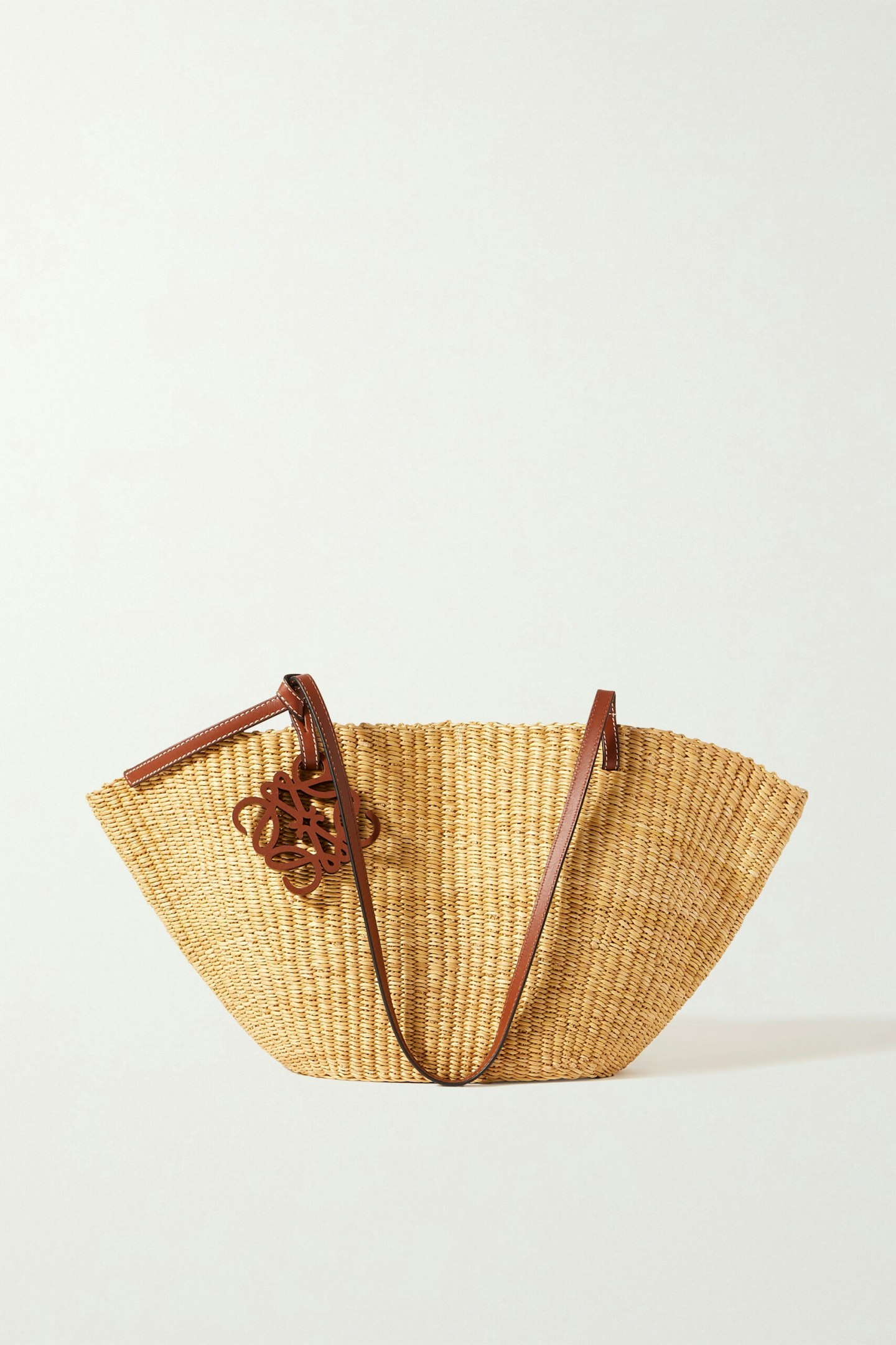 Loewe, Shell Small Leather-Trimmed Raffia Tote