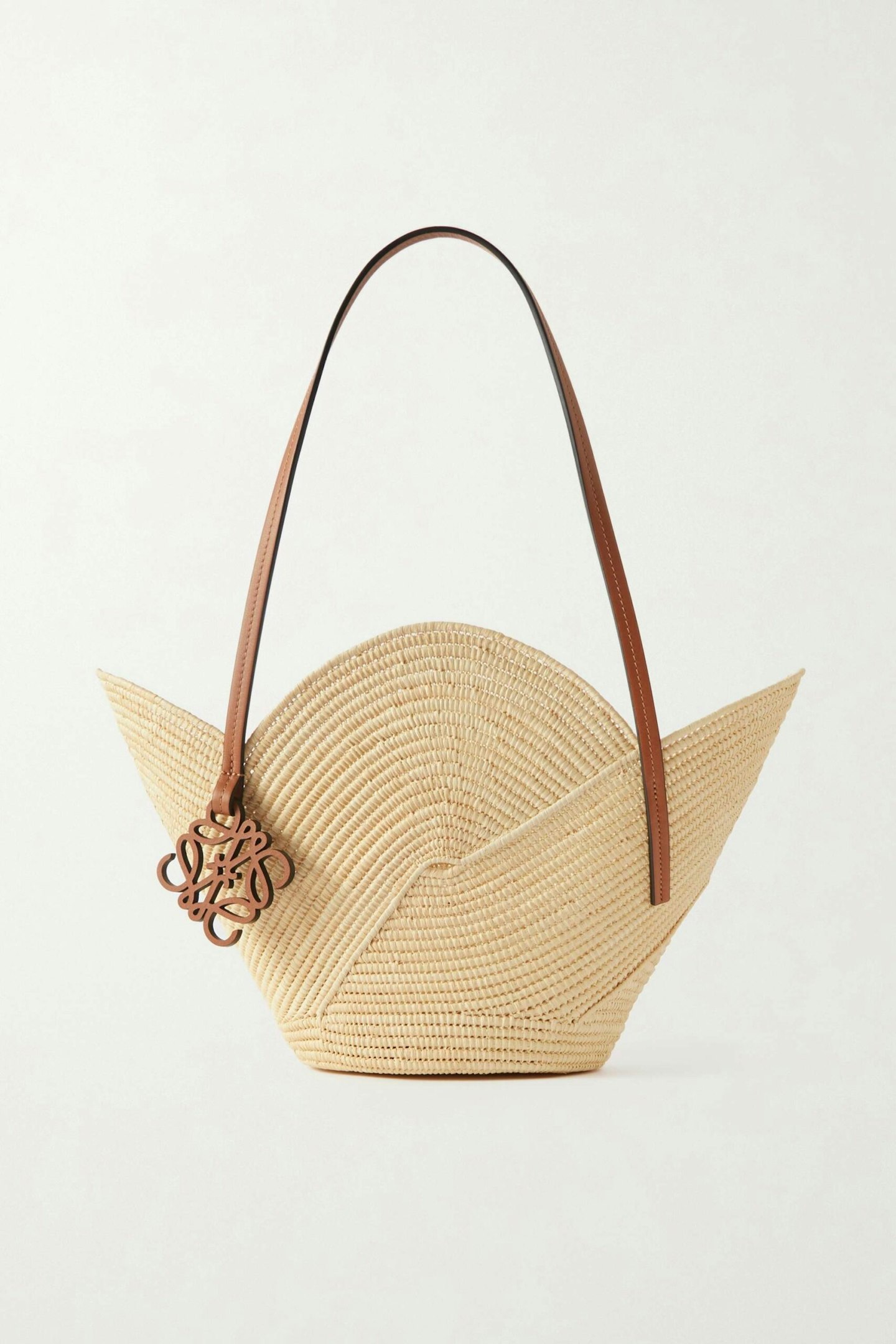 + Paula's Ibiza Pochette leather-trimmed striped raffia shoulder bag