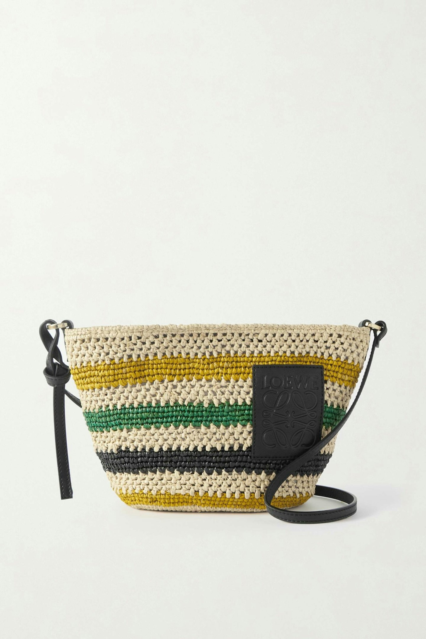 Loewe x Paula's Ibiza, Pochette Leather-Trimmed Striped Raffia Shoulder Bag