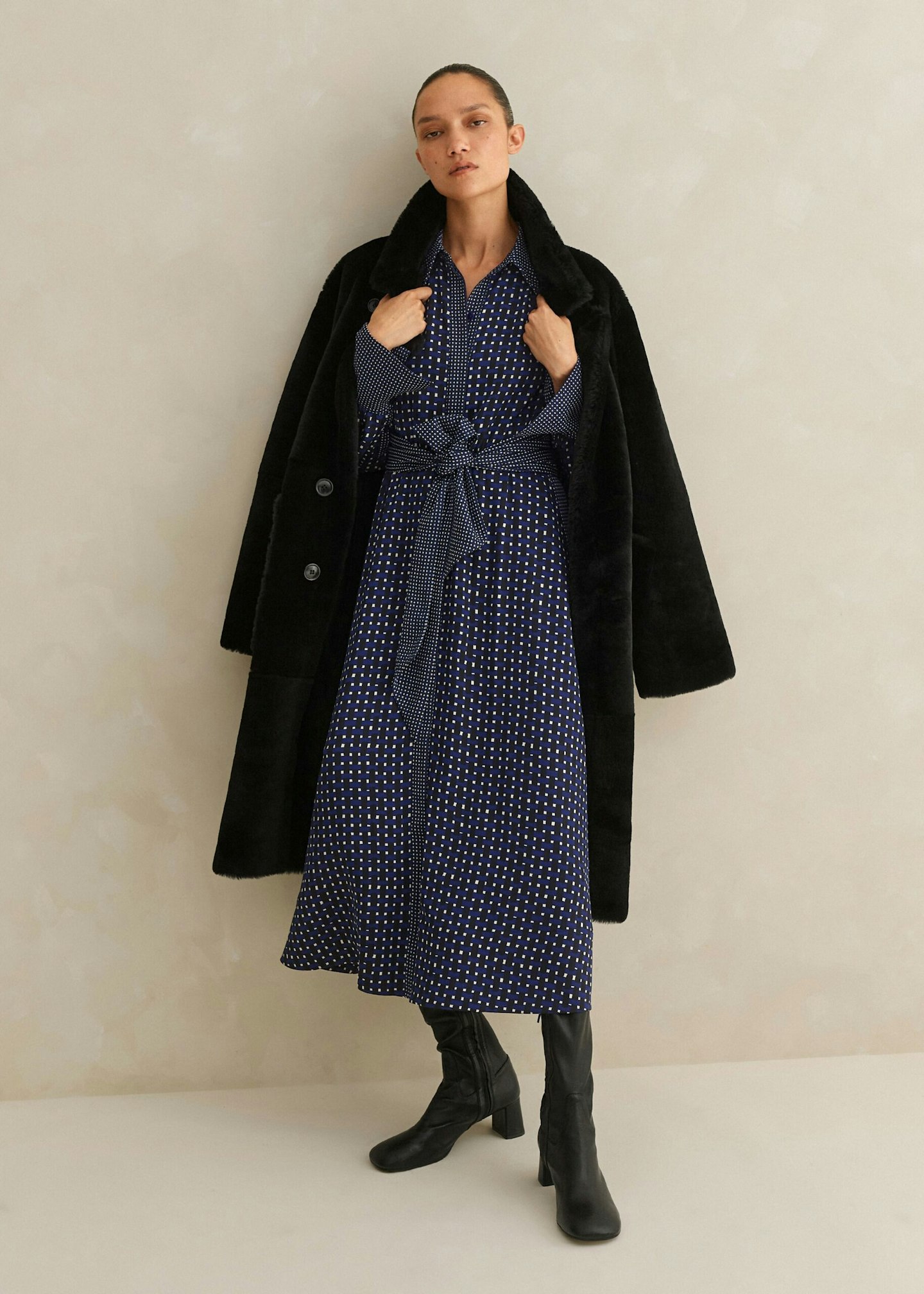 Me+Em, Basket-Weave Geo-Print Midi Shirt Dress + Belt