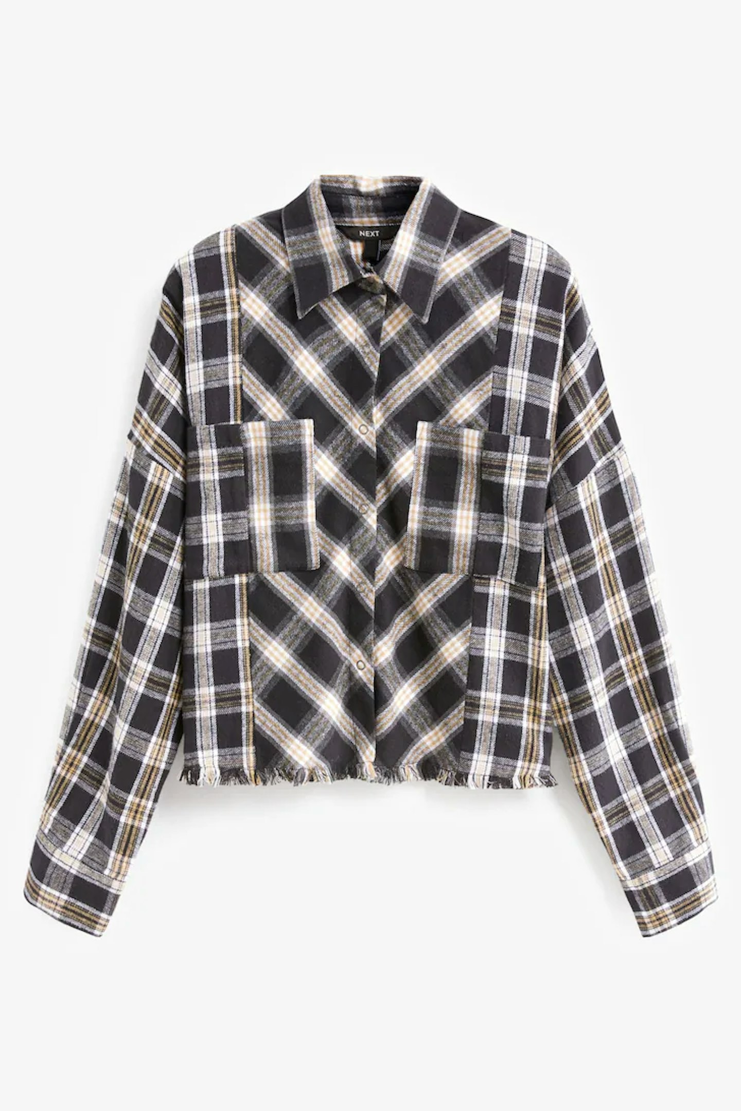 Next, Black and White Check Long Sleeve Frayed Hem Shirt