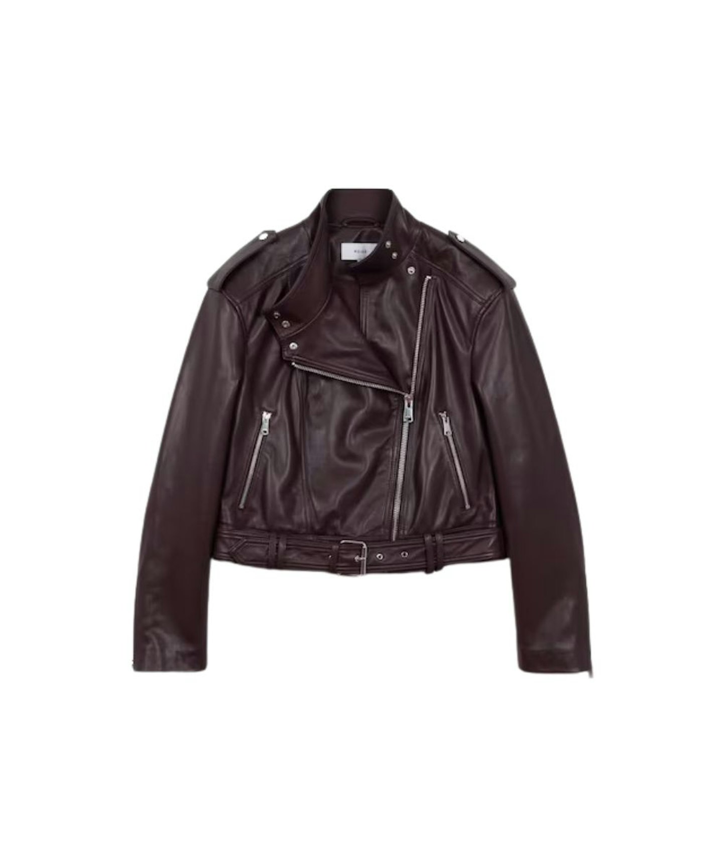 Reiss Cropped Leather Biker Jacket