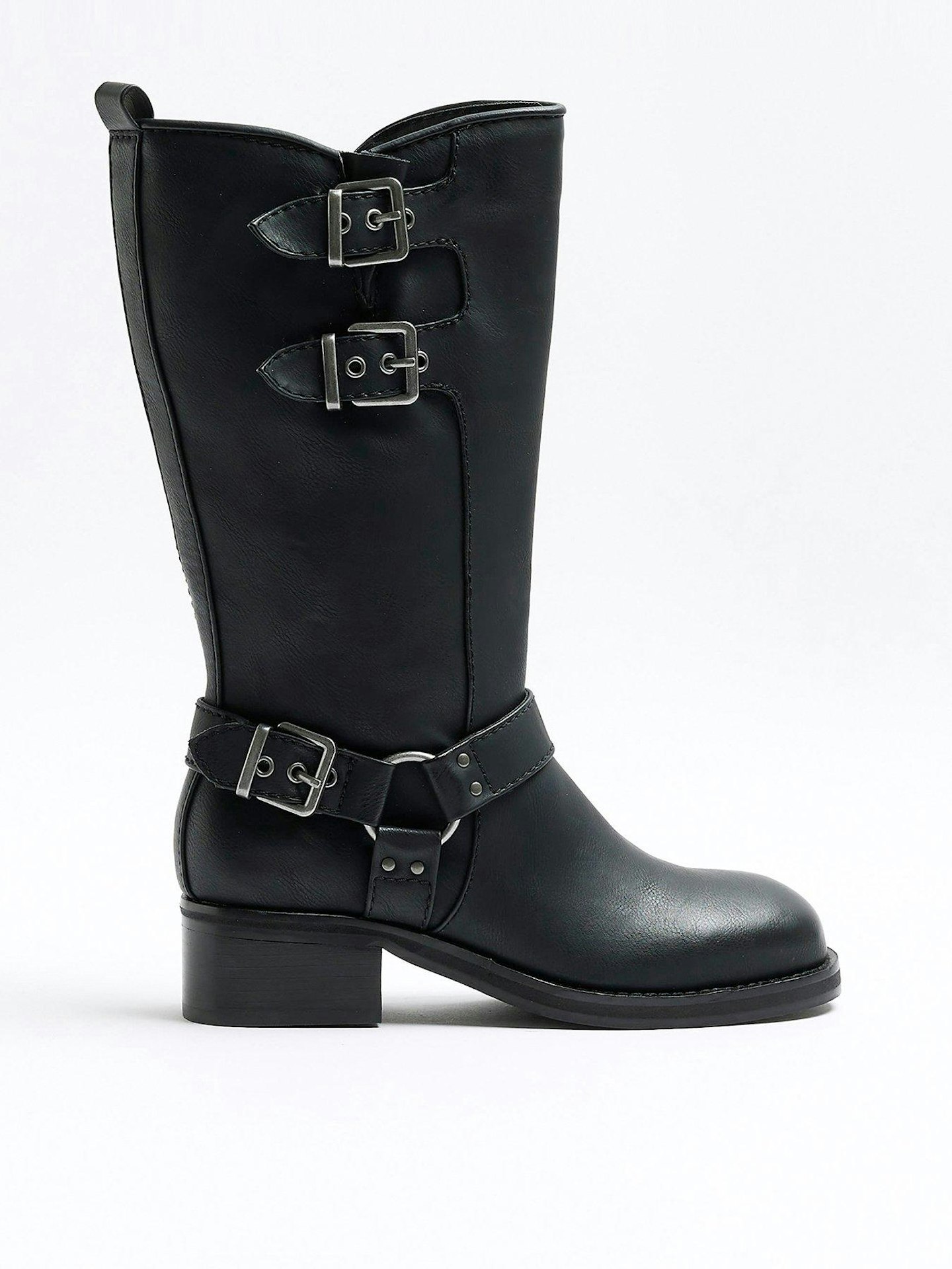 River Island High Leg Biker Boot - Black