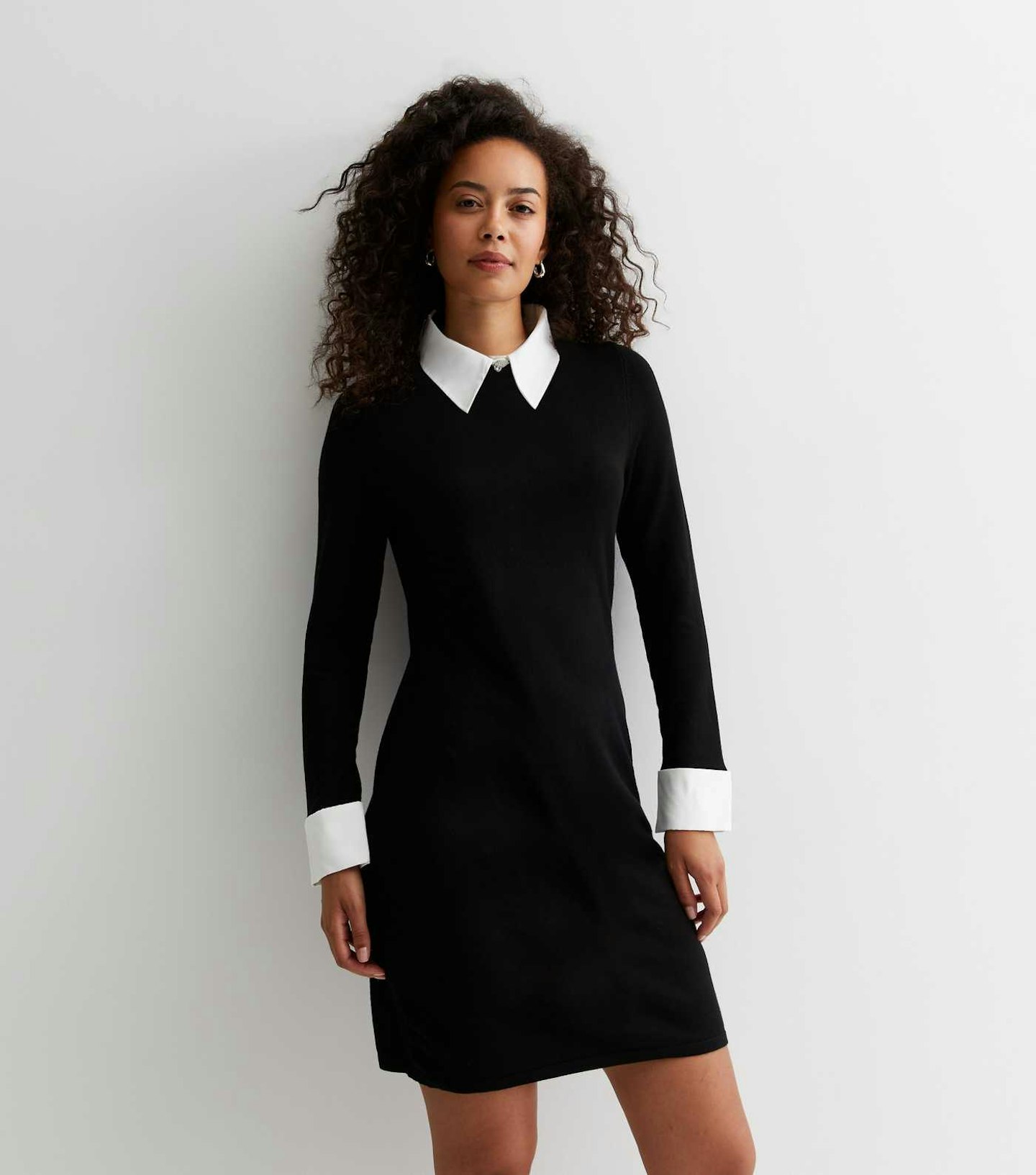 New Look, Tall Black 2-In-1 Mini Shirt Dress
