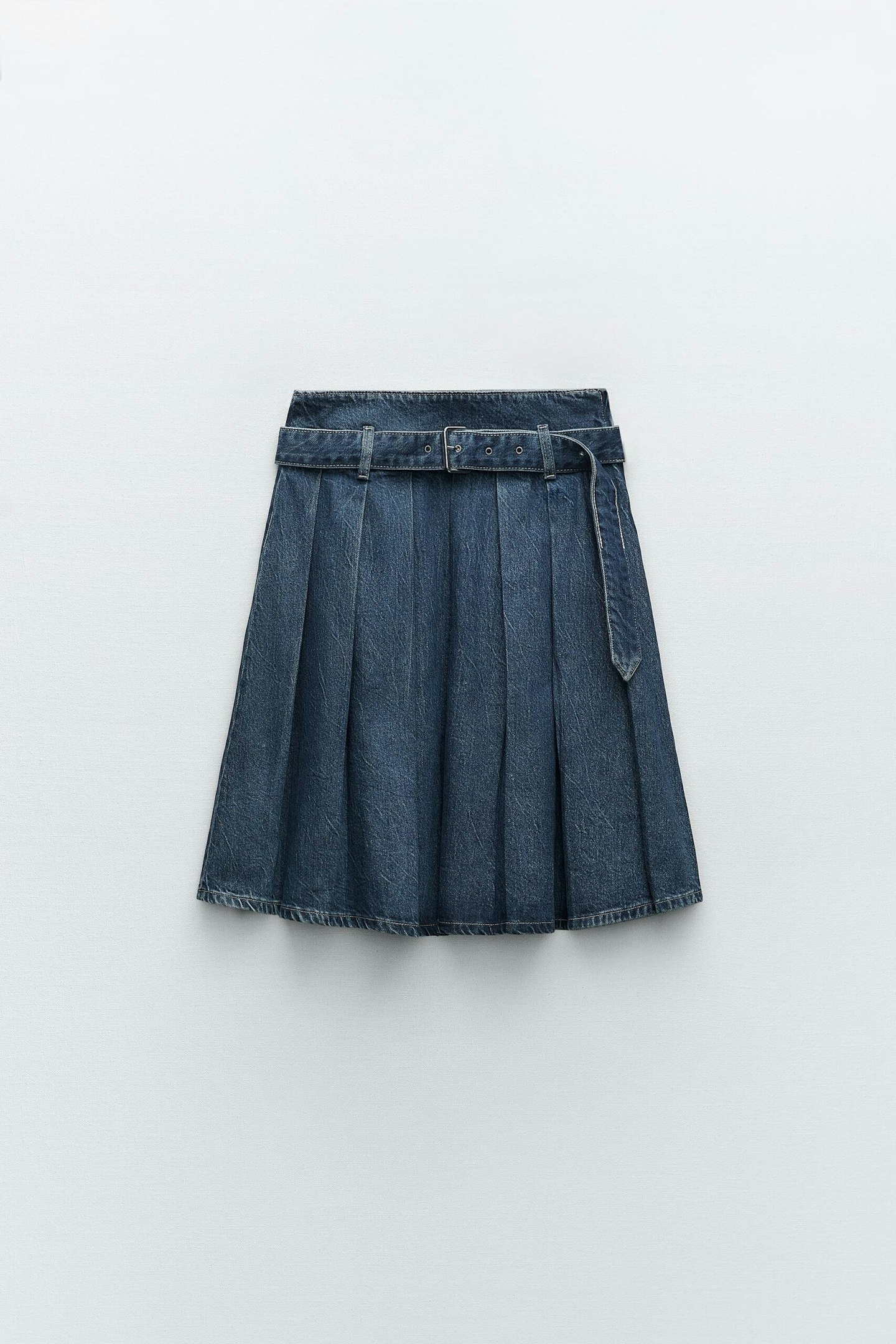 Zara, TRF Denim Box Pleat Skirt