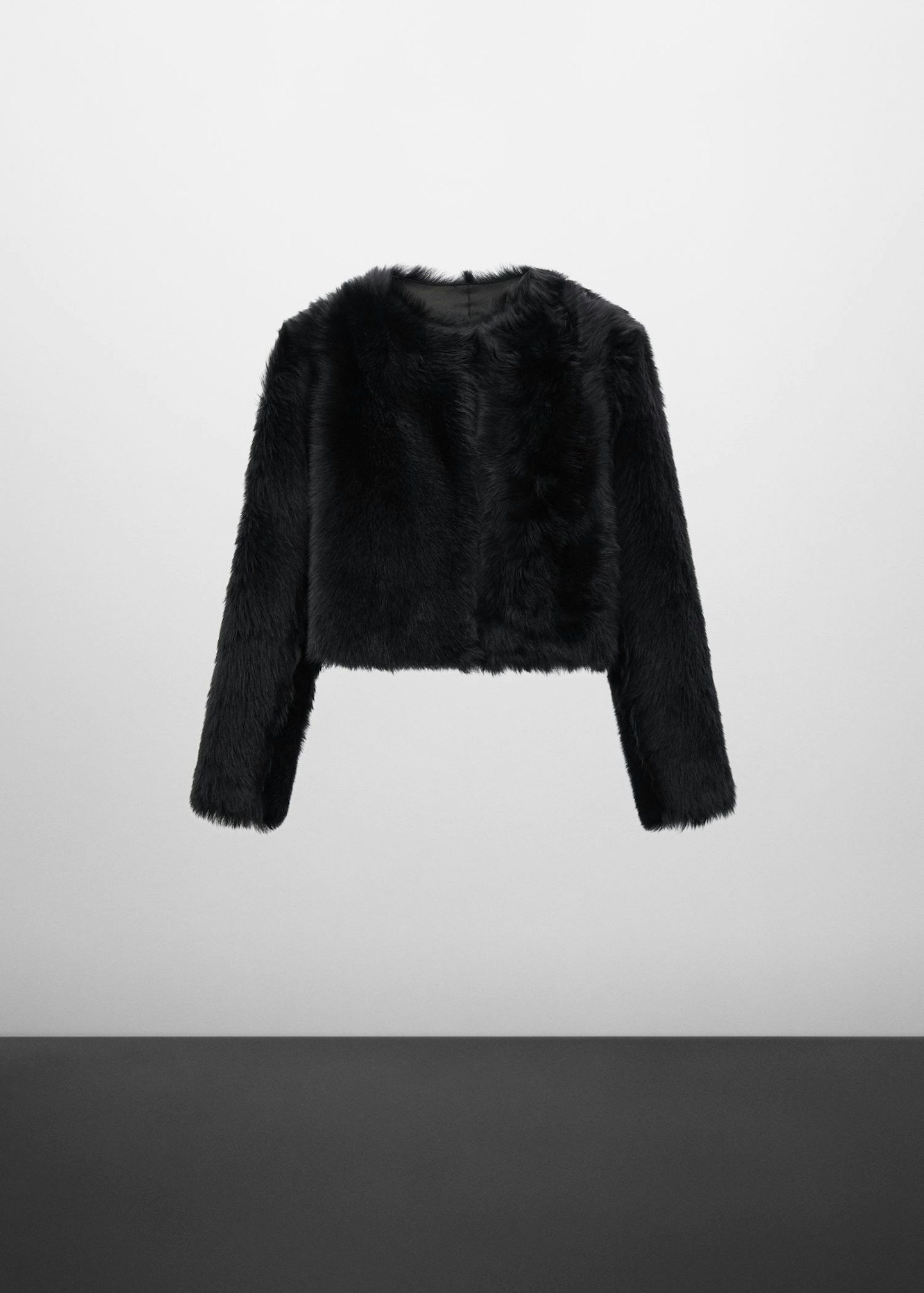 MANGO faux fur black jacket selena gomez