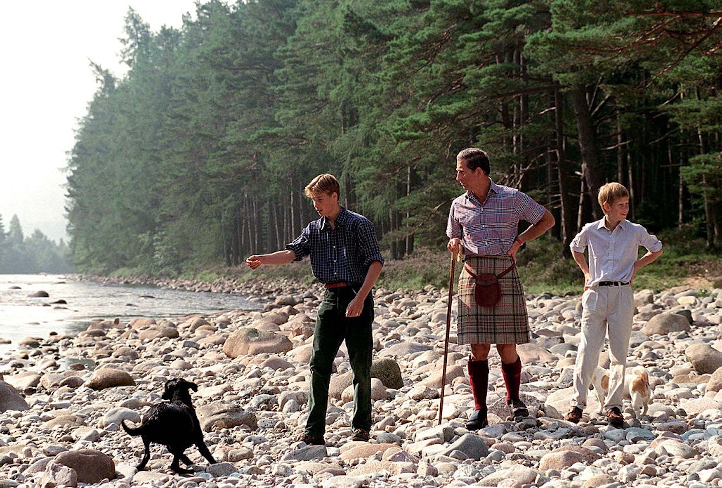 rince Charles With Prince William & Prince Harry At Polvier, By The River Dee, Balmoral Castle Estate