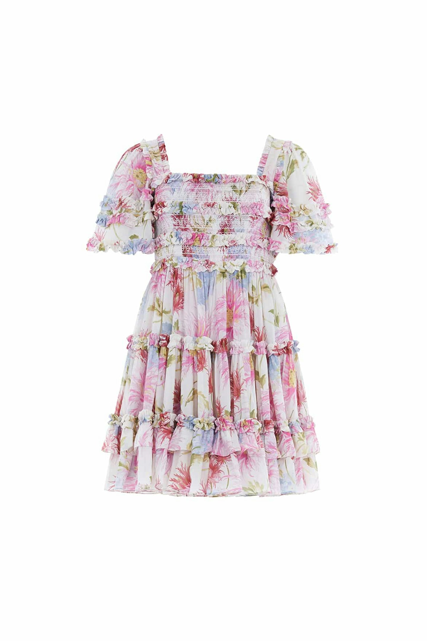 Needle & Thread, Hummingbird Chiffon Smocked Micro Mini Dress