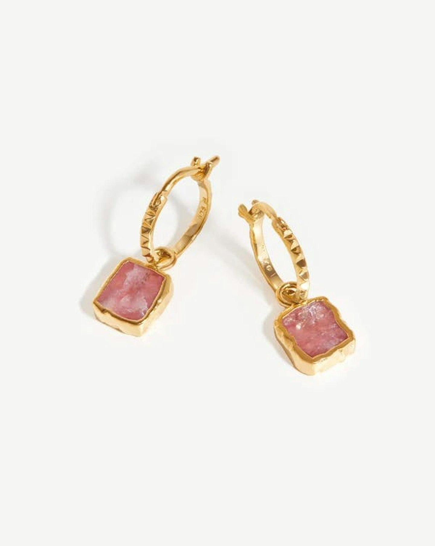 Missoma, Pyramid Charm Hoop Earrings Pink Rhodochrosite 