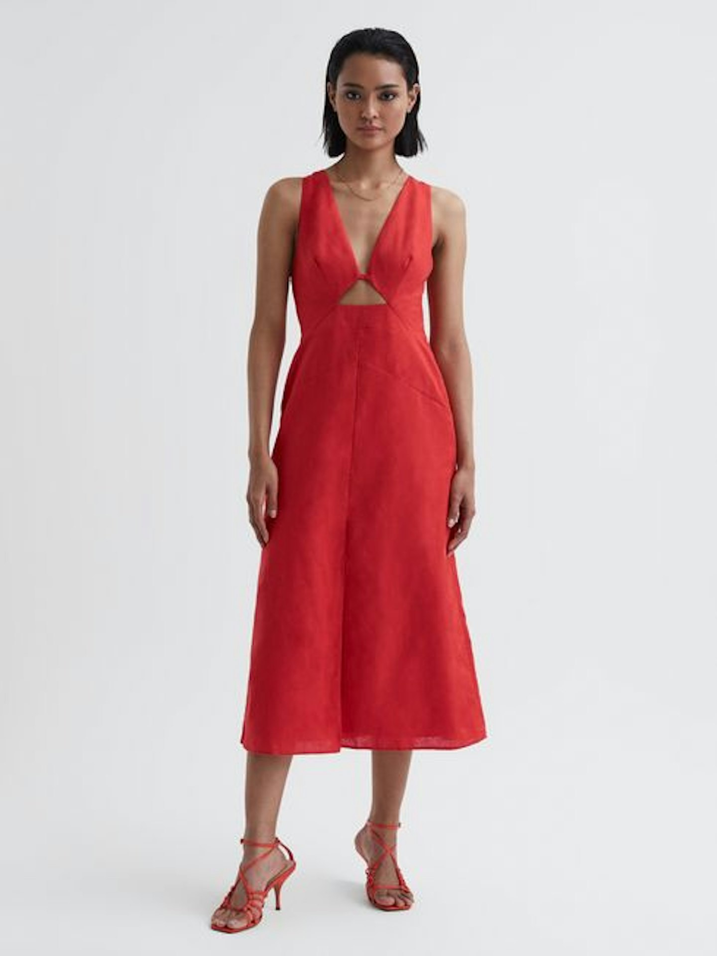 Reiss Rhona Cotton Linen Midi Dress