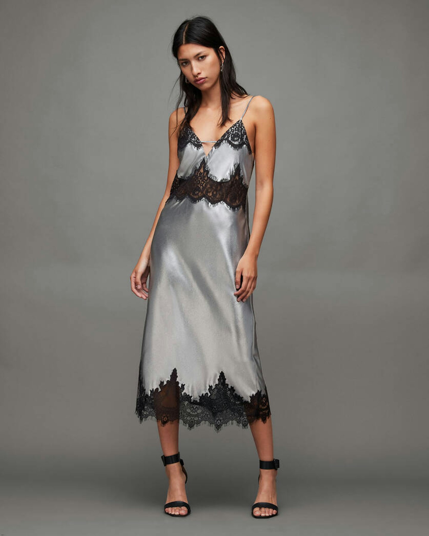 AllSaints, Ophelia Metallic Lace-Trim Maxi Dress