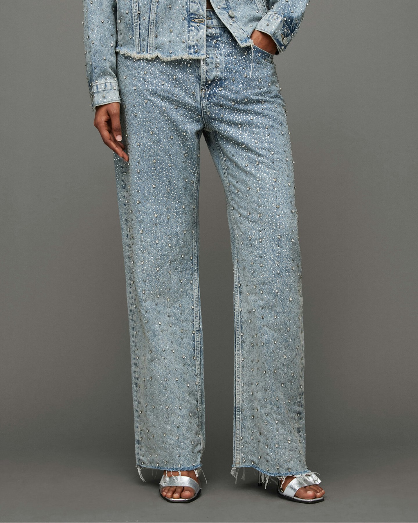 AllSaints, Wendel Crystal Embellished Wide Jeans