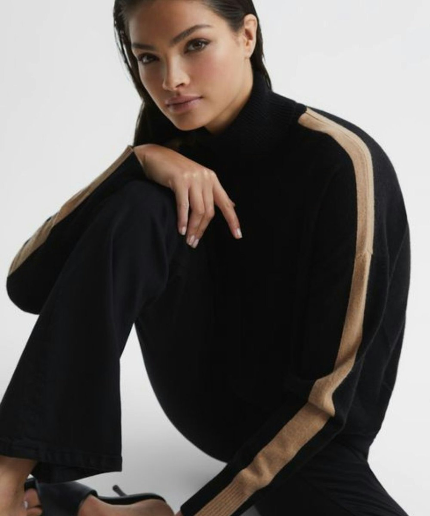 Colourblock Knitted Roll Neck Jumper