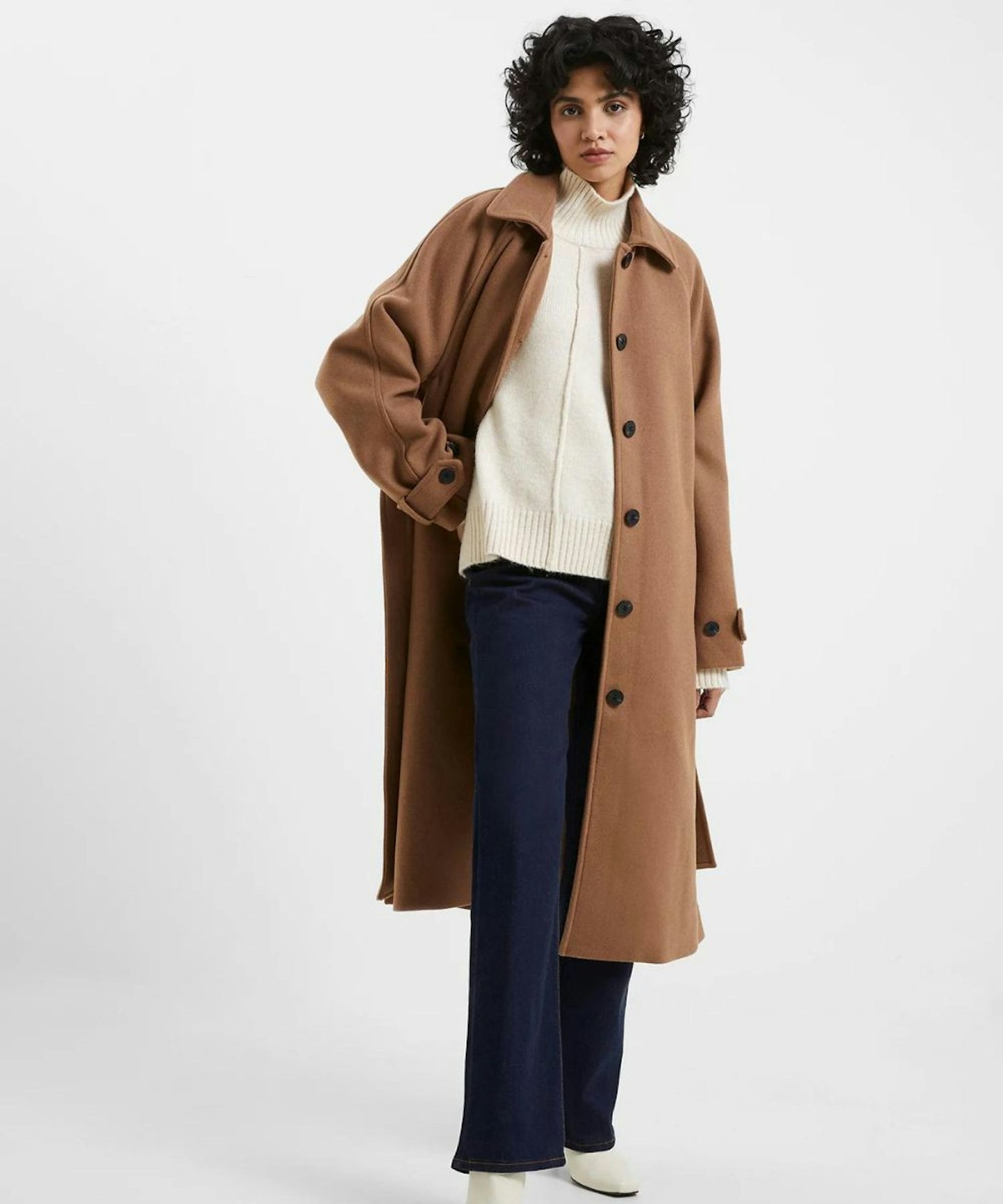 Belted Collared Longline Coat with Wool