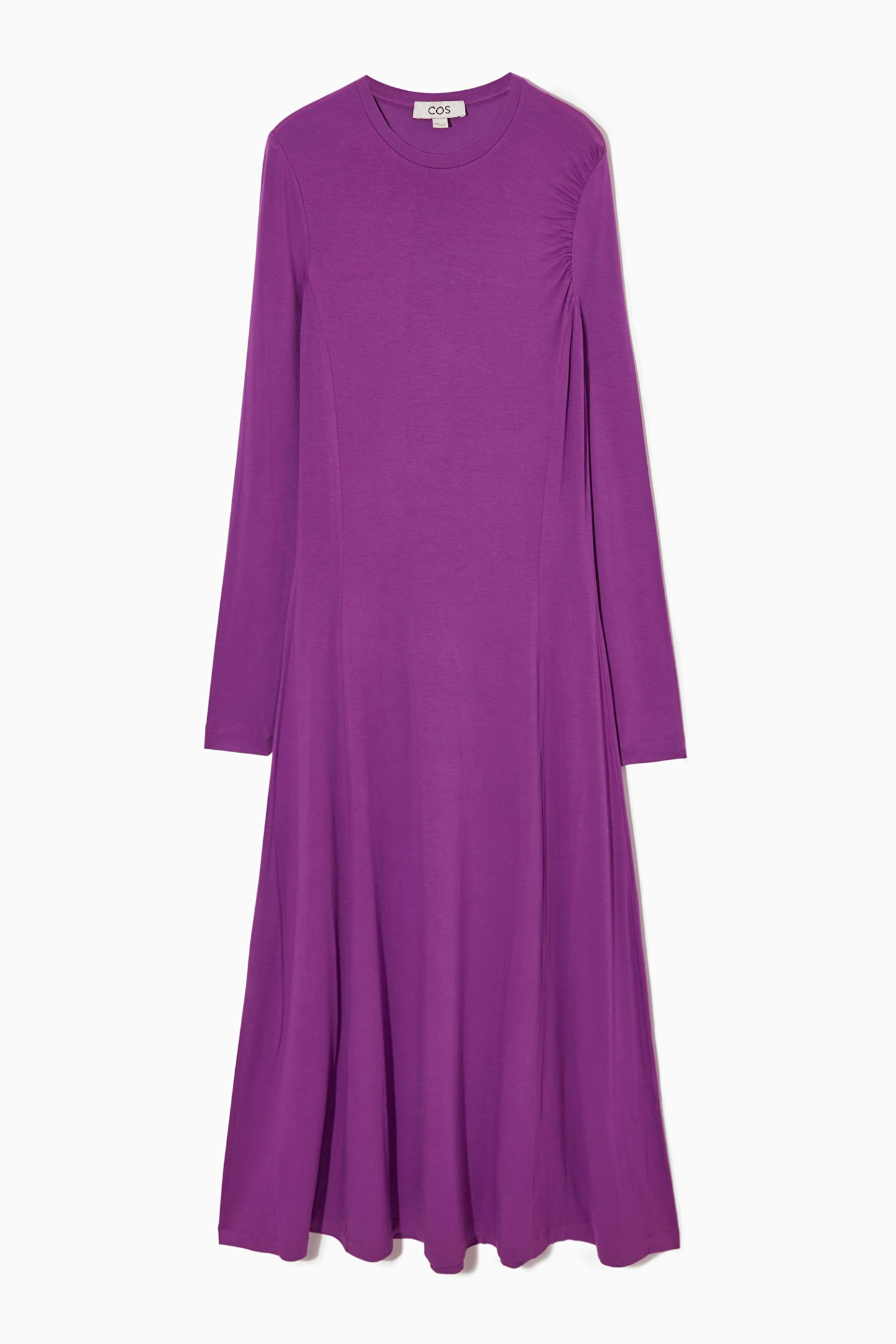 COS, Long-Sleeved Gathered Jersey Midi Dress