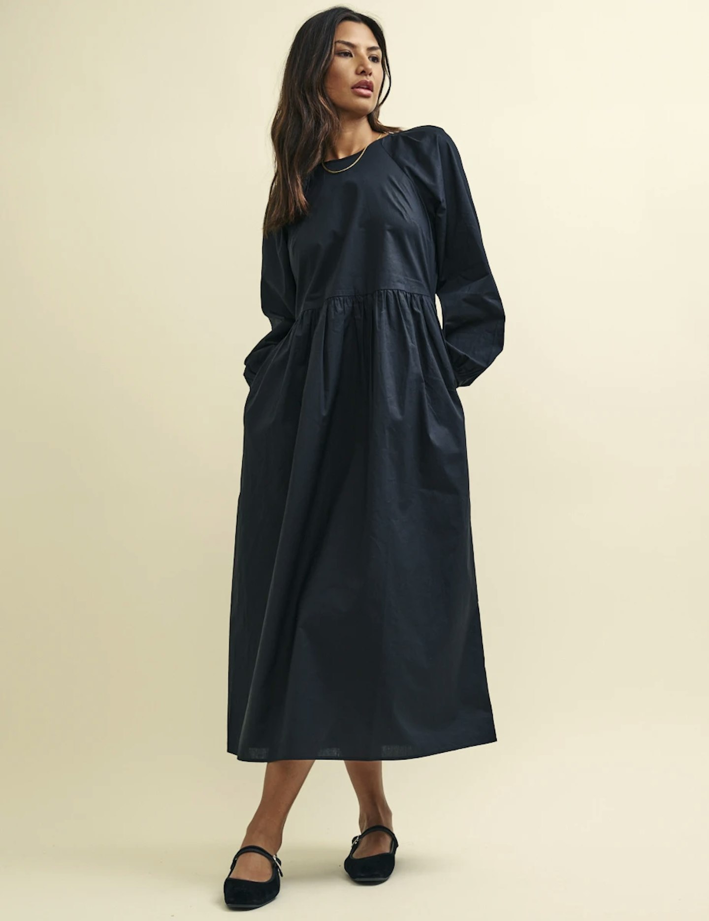 Nobody's Child, Black Long Sleeve Issy Smock Midi Dress