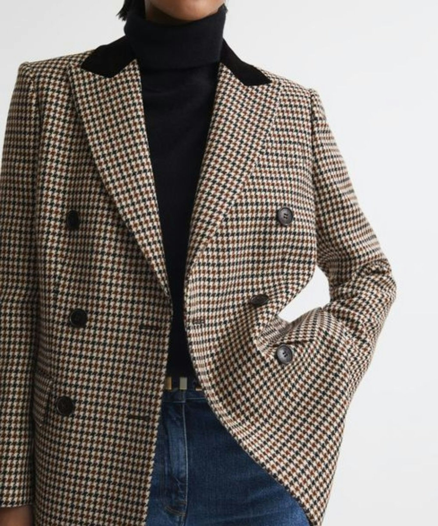 Wool Dogtooth Double Breasted Blazer