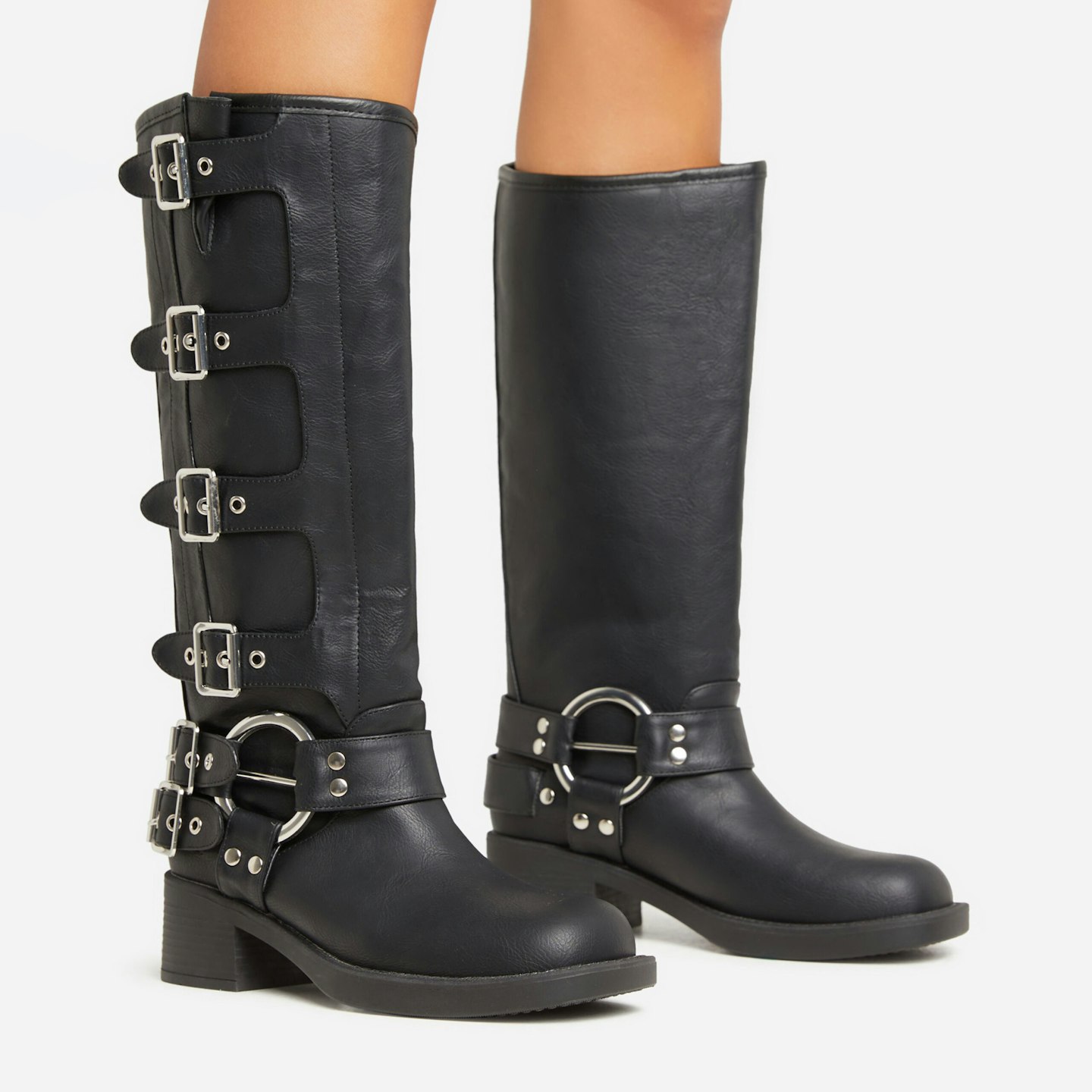 EGO, Mid-Calf Biker Boot In Black Faux-Leather