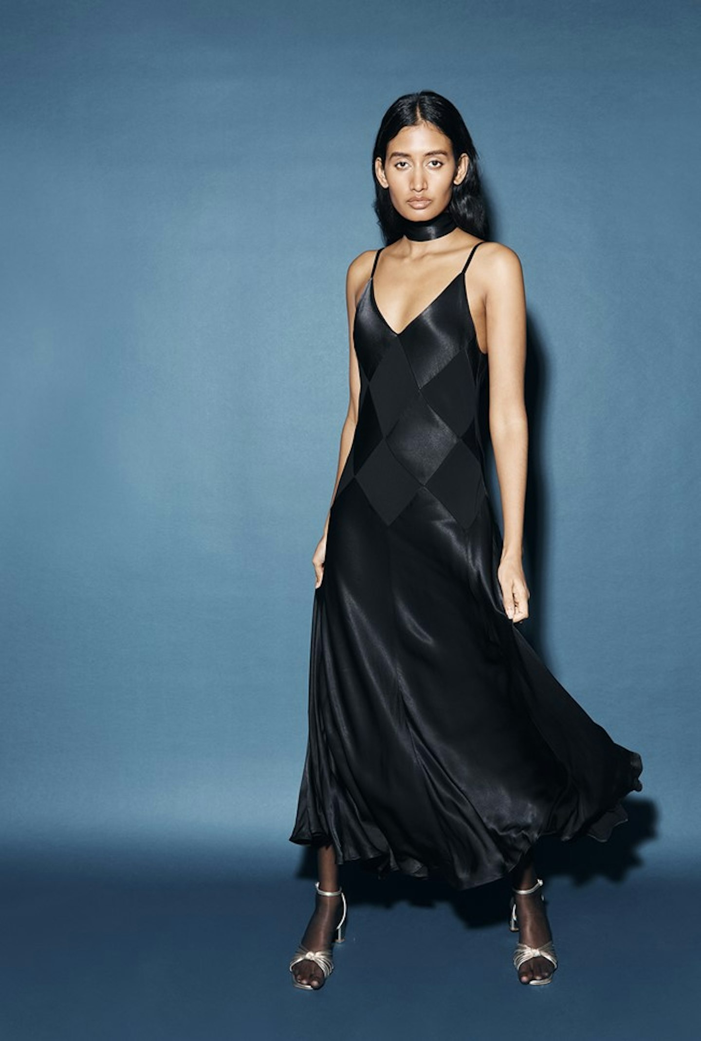 Ghost Nina Satin Midi Dress Black