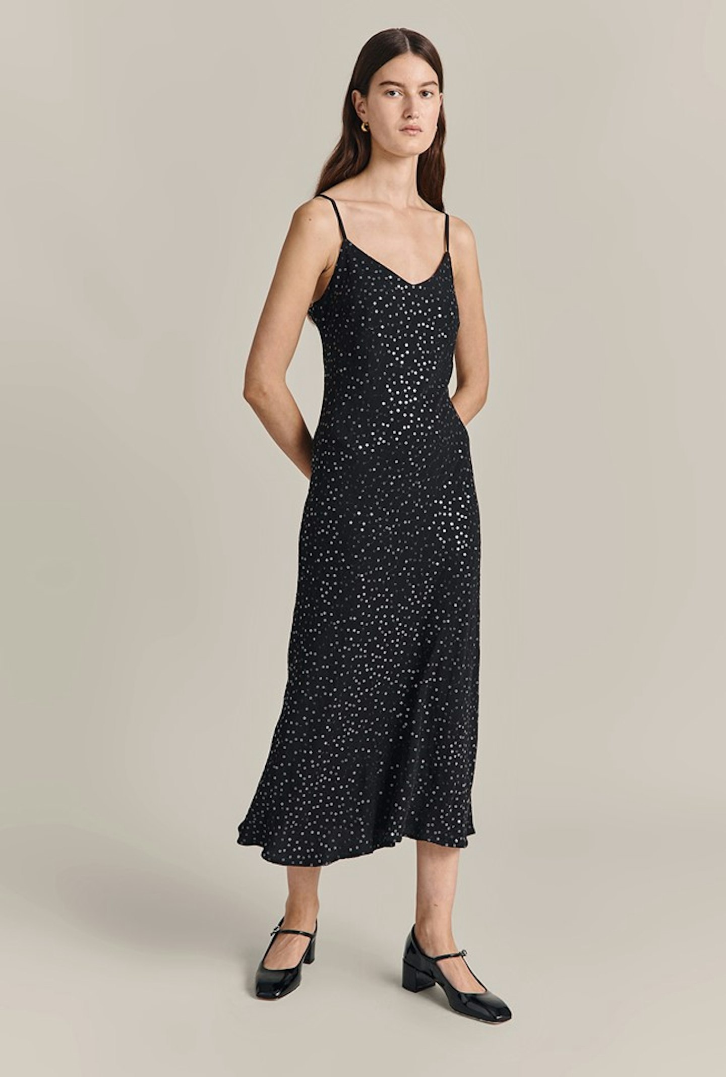 Ghost Cordelia Sequin Crepe Midi Dress