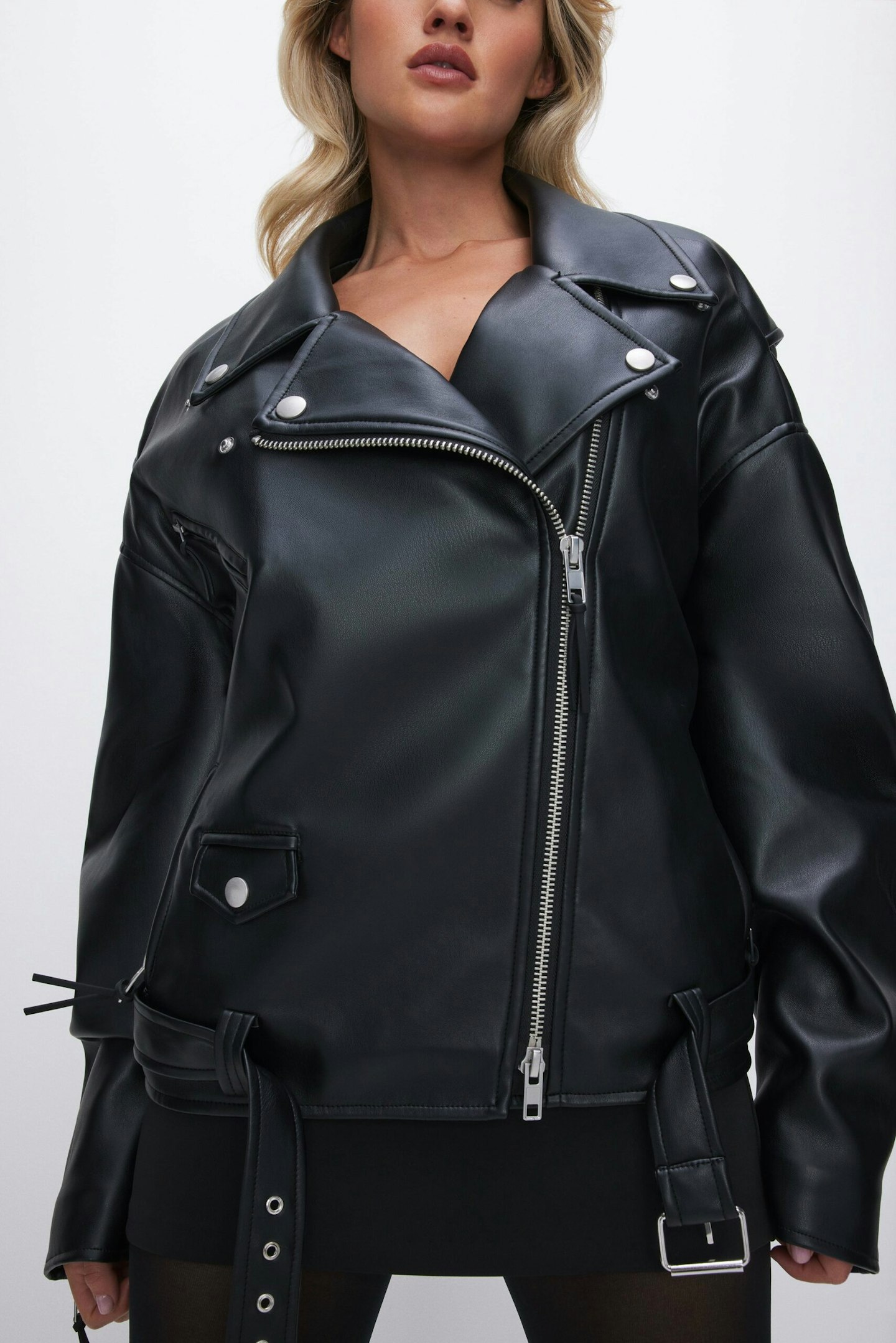 Good American, Oversized Faux-Leather Moto Jacket