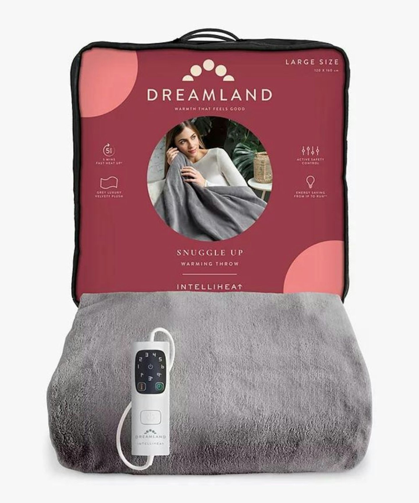 Dreamland Luxury Heated Throw, Grey