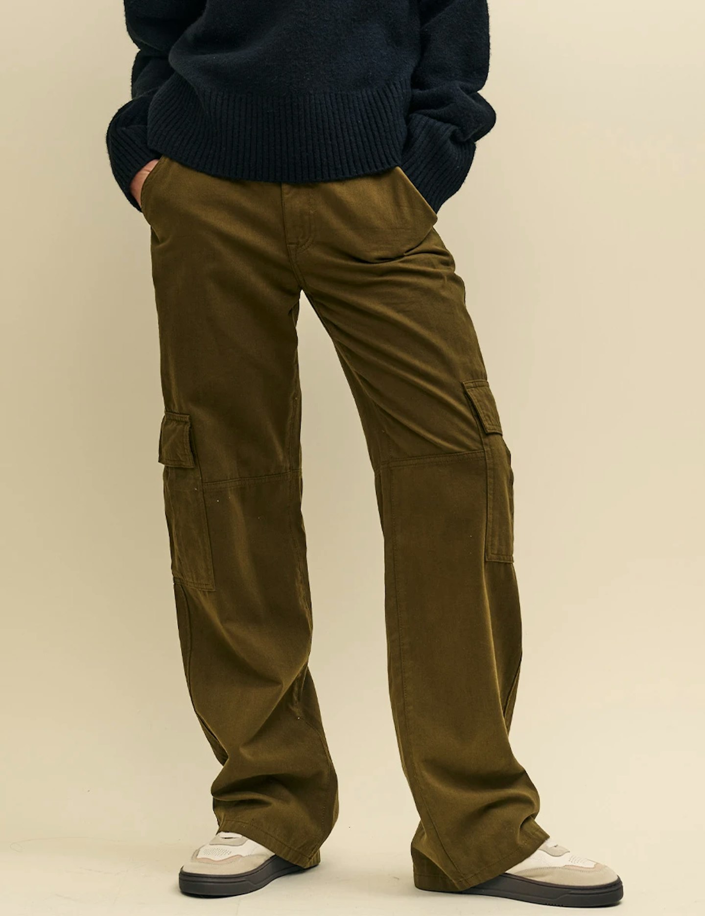 Nobody's Child, Khaki Green Cargo Utility Straight Leg Twill Trousers