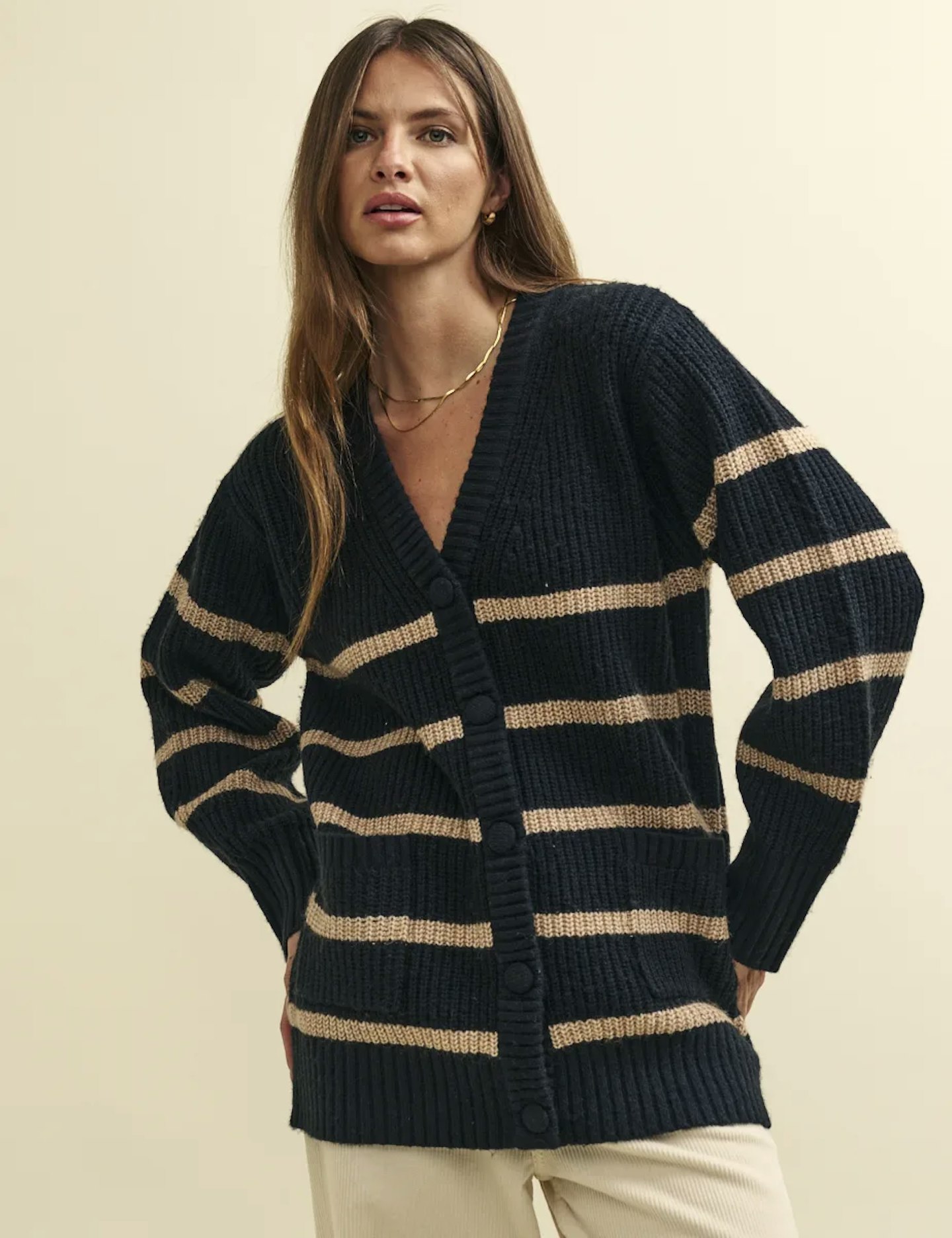 Nobody's Child, Black and Camel Longline Oversized Knitted Cardigan