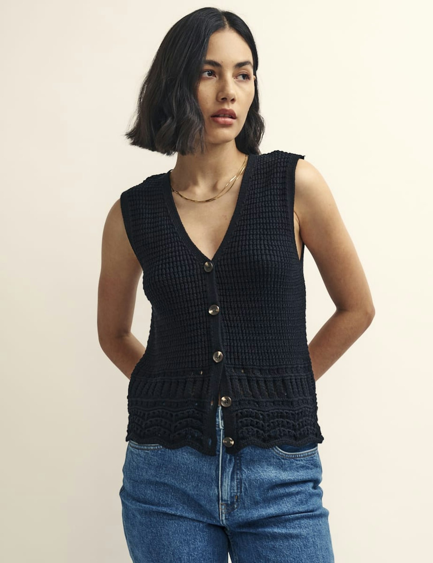 Nobody's Child, Black Mock-Crochet Waistcoat
