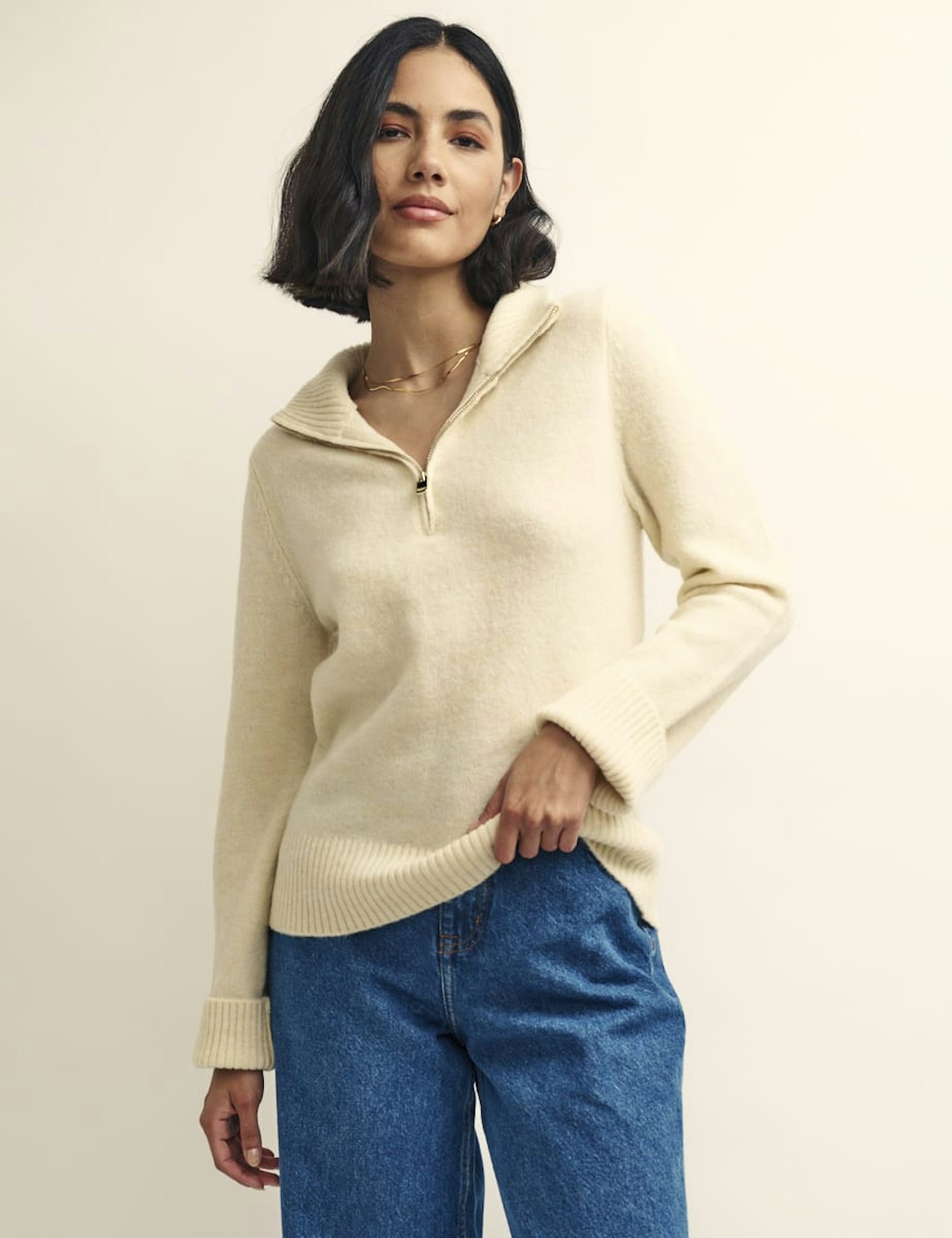 Nobody's Child, Cream Fluffy Half Zip Jumper