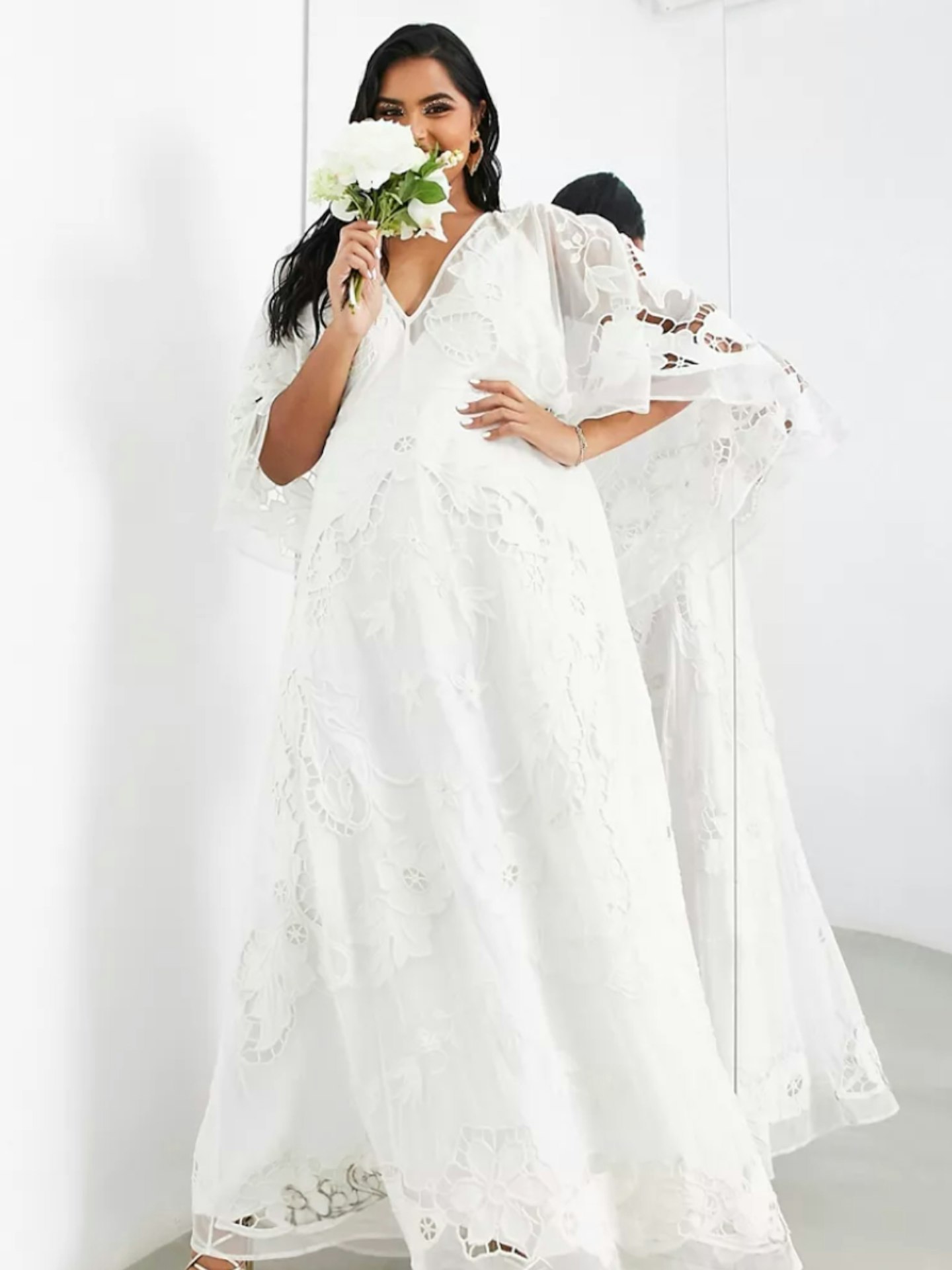 ASOS DESIGN Curve Amelia Cutwork Embroidered Wedding Dress with Kimono Sleeve