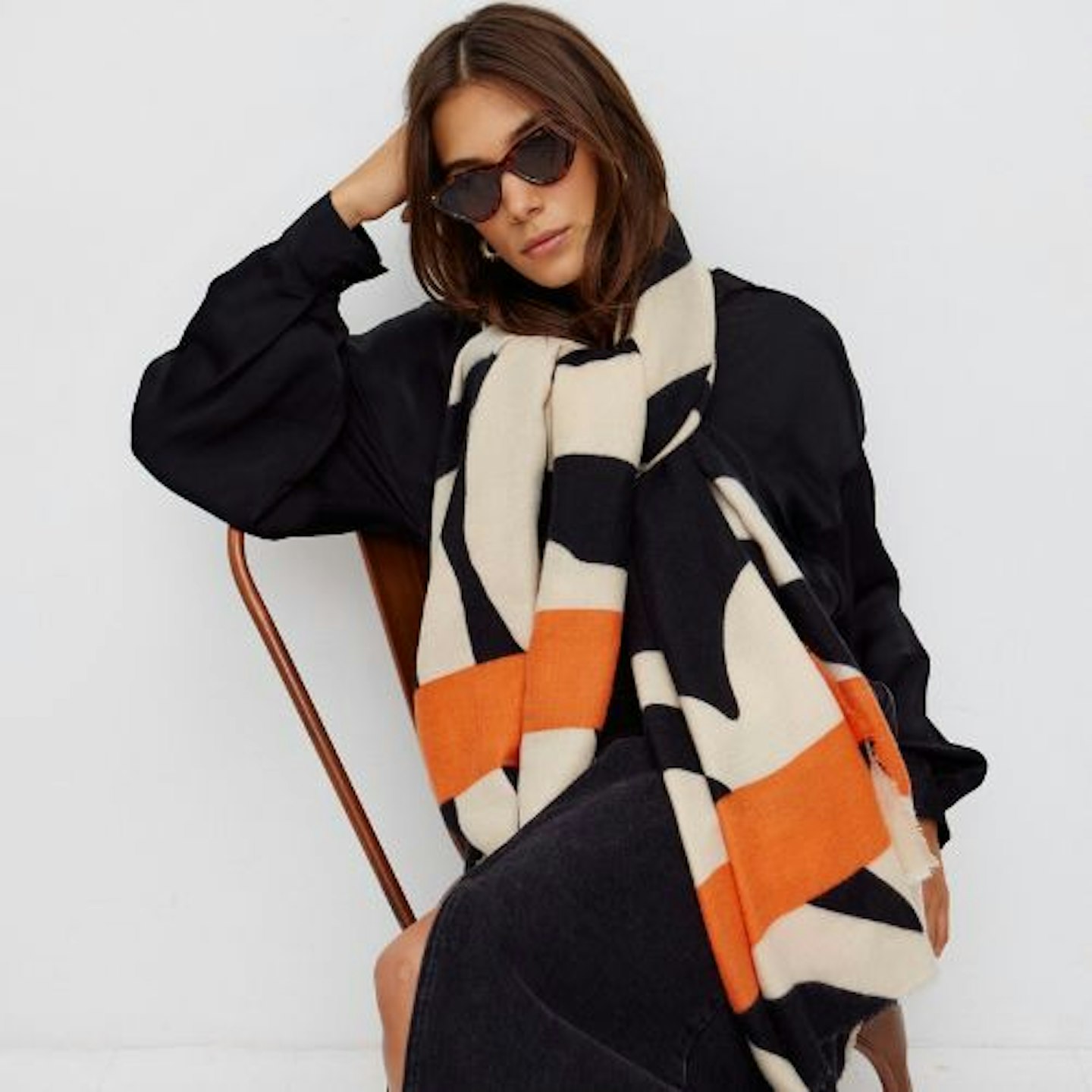 Oliver Bonas, Zebra Print Orange Striped Midweight Scarf