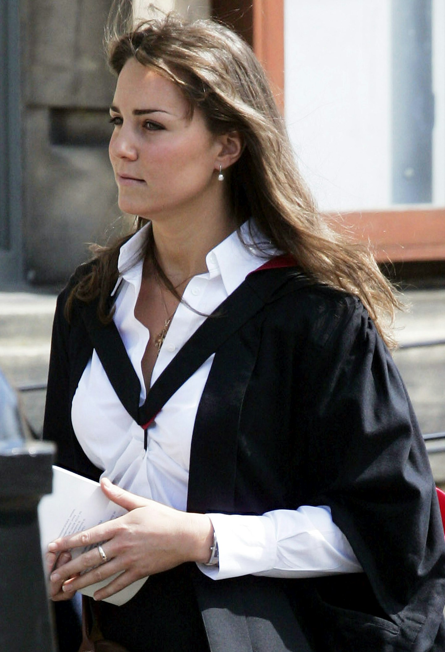 New graduate Kate Middleton wears a traditional gown to the graduation ceremony at St Andrew's University to collect her degree in St Andrew's on June 23, 2005