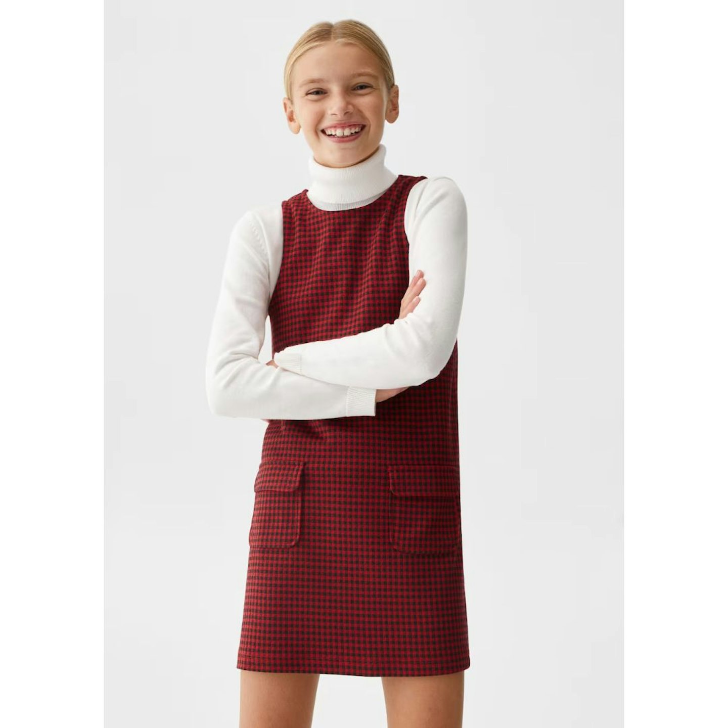 Best Christmas Day Outfits For Kids: Houndstooth pinafore dress