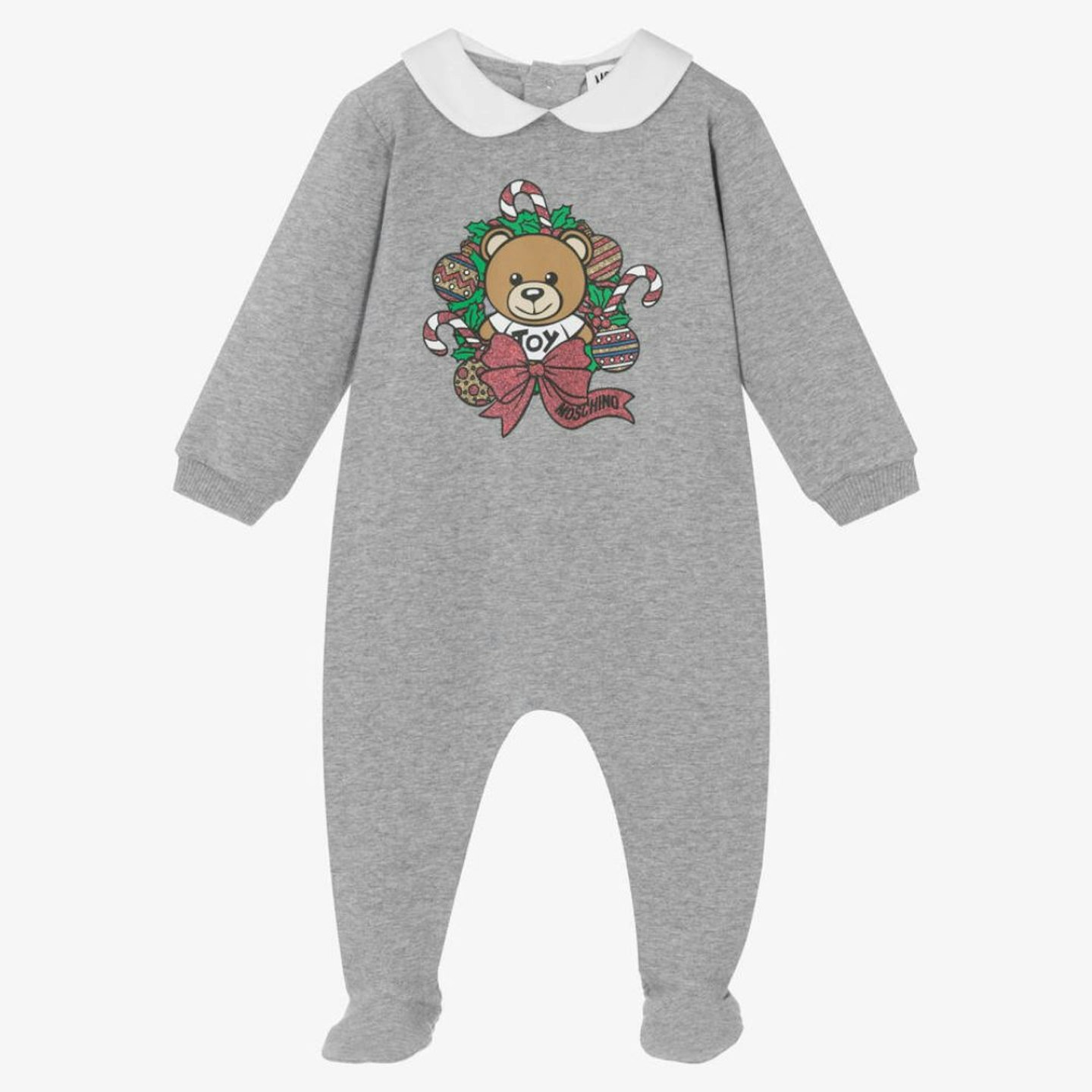 Best Christmas Day Outfits For Kids: Grey Cotton Festive Teddy Bear Babygrow