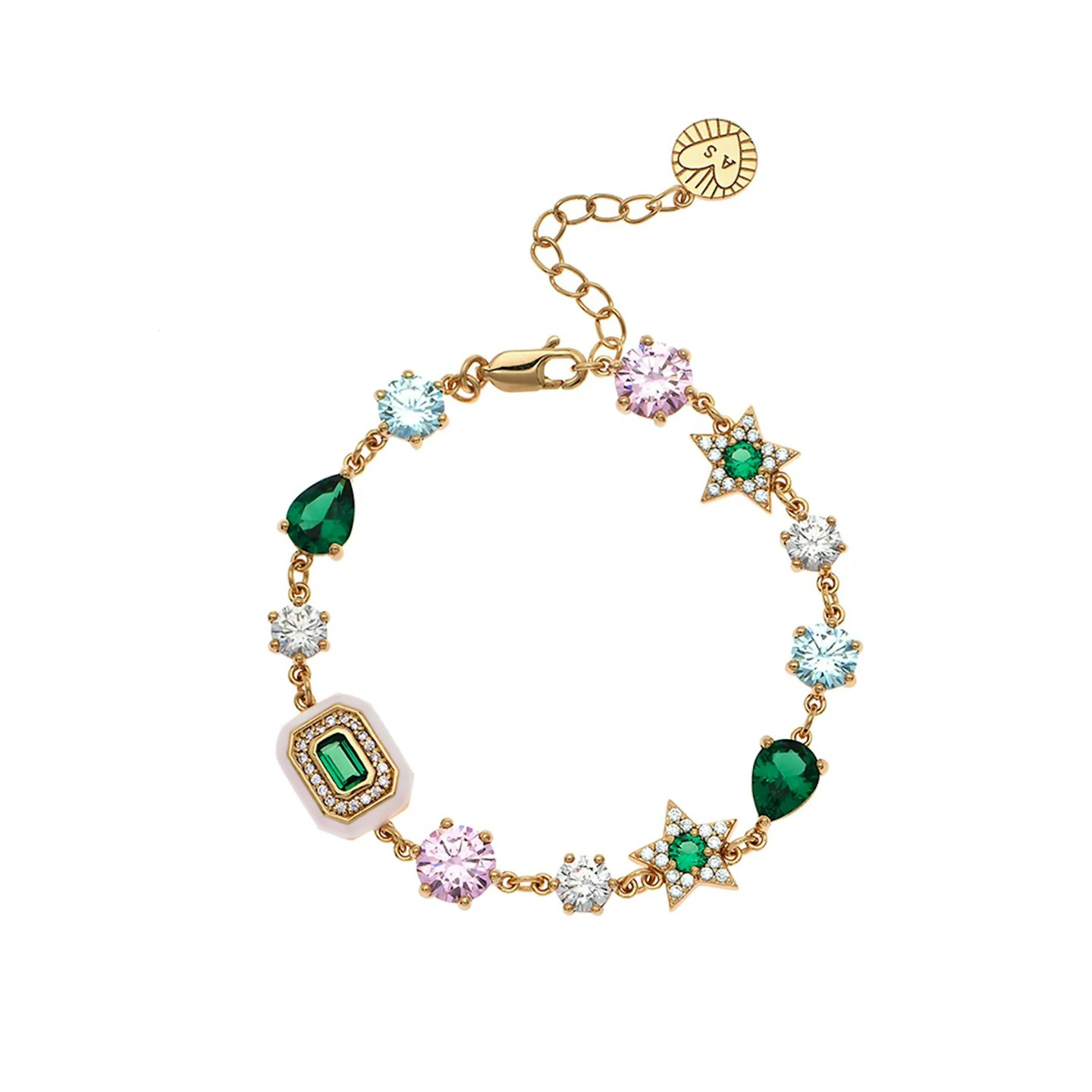 Amelia Scott Celeste Cluster Bracelet Blush Pink, Emerald Green & Gold