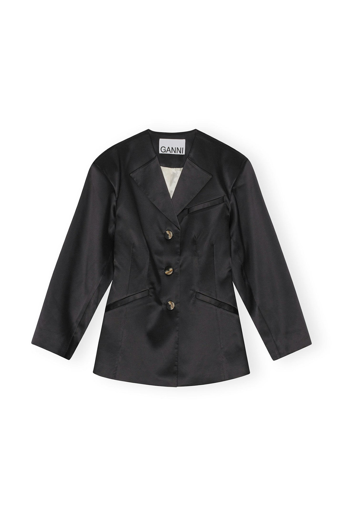 Ganni, Double Satin Fitted Blazer