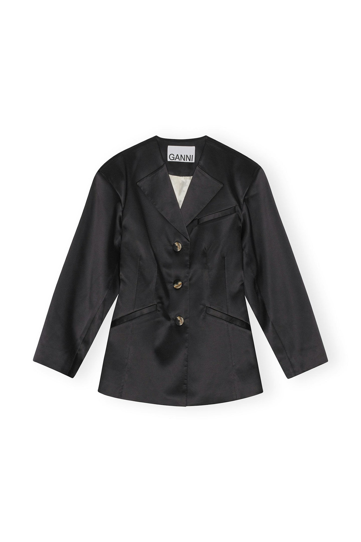 Ganni, Double Satin Fitted Blazer