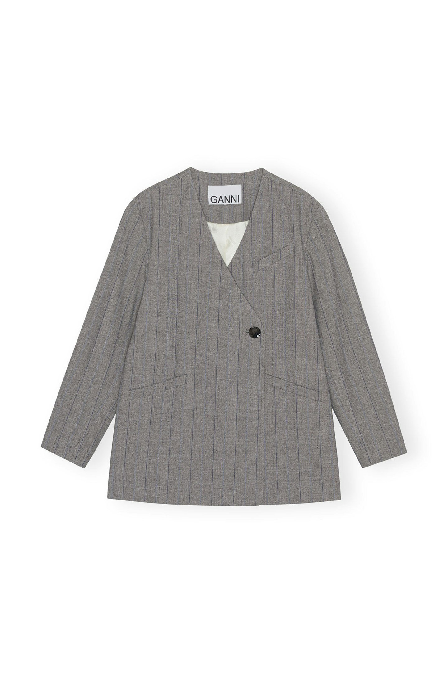 Ganni, Grey Herringbone Suiting Blazer