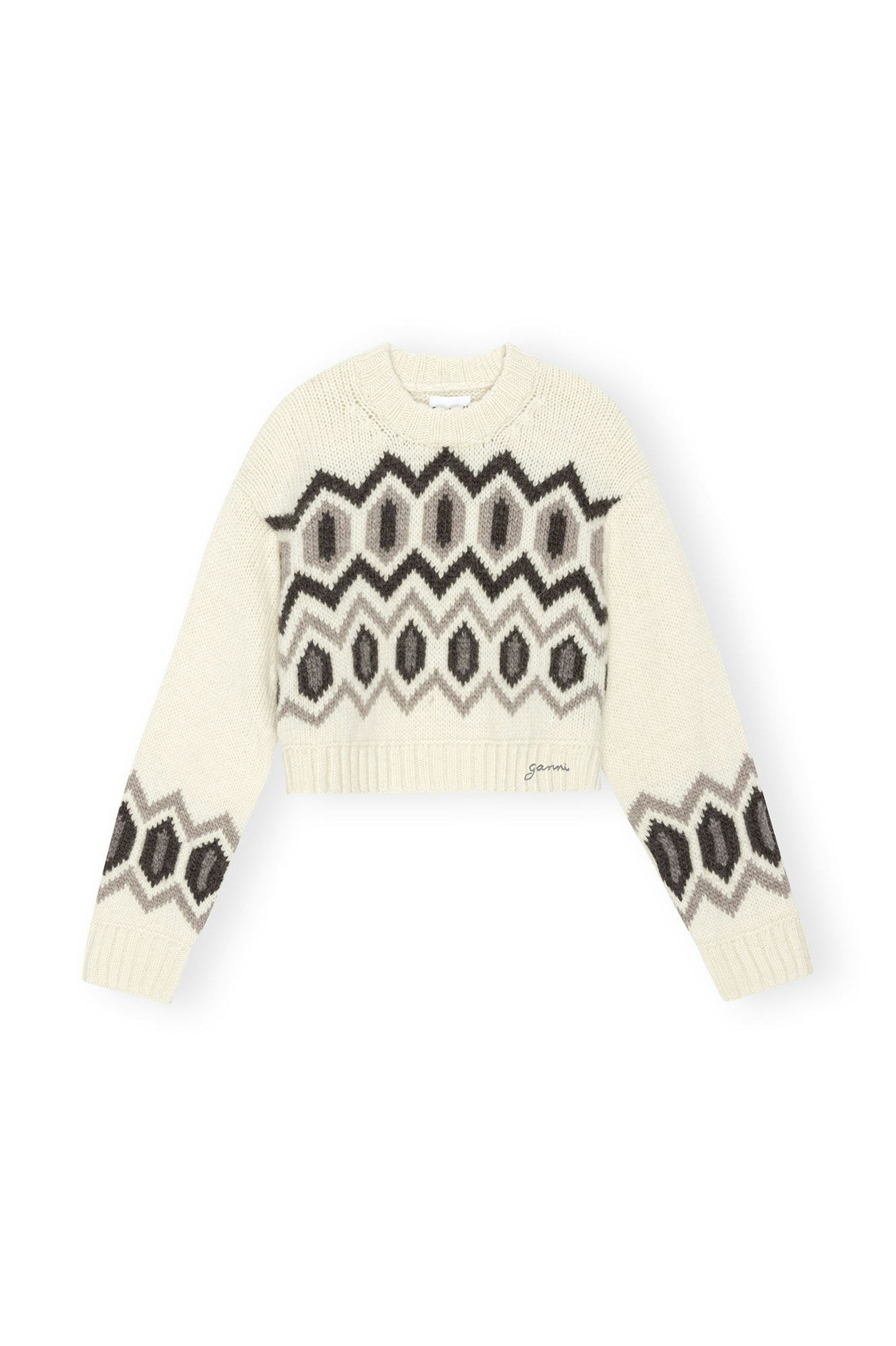 Ganni, White Chunky Wool Cropped Sweater