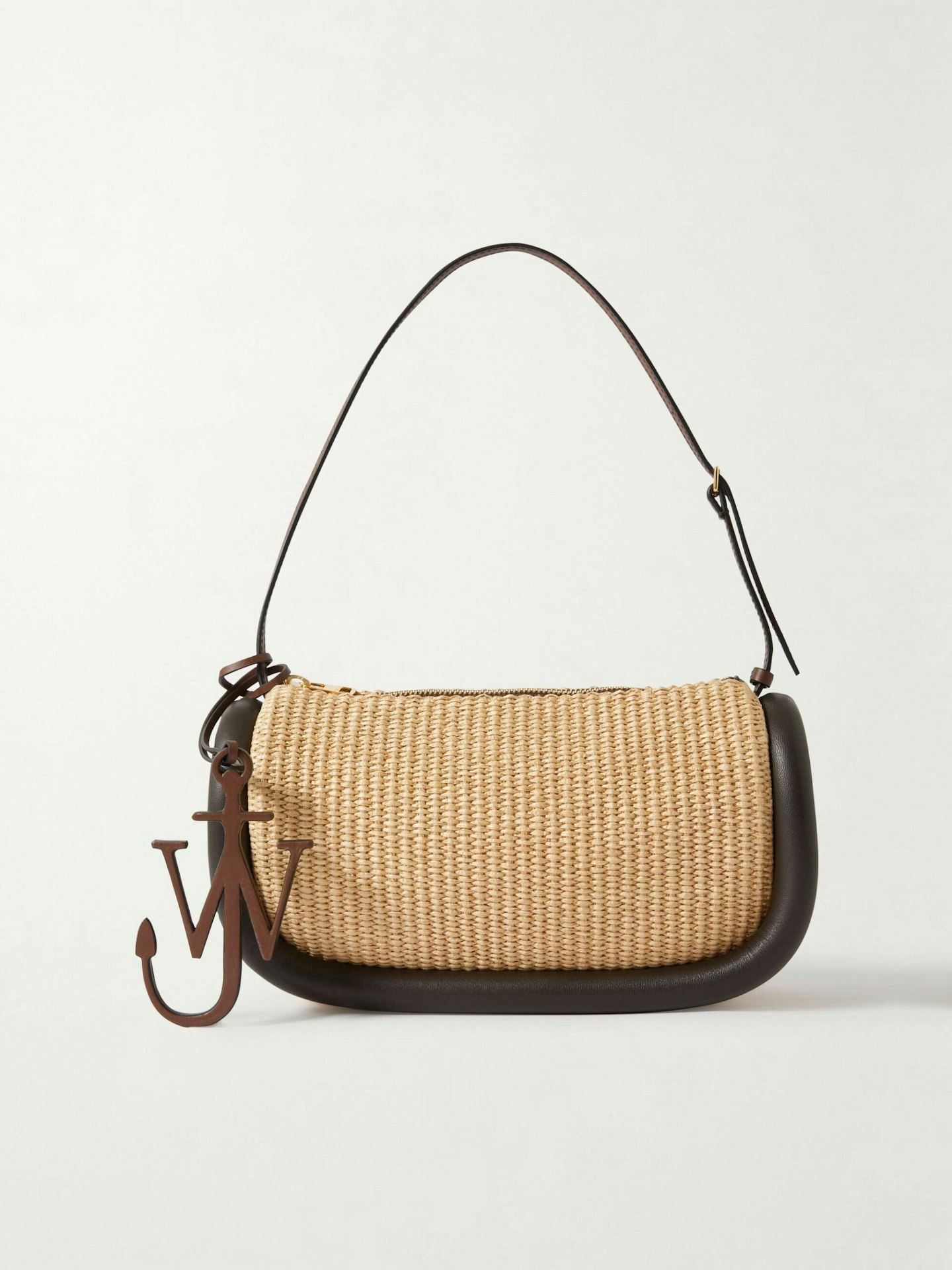 JW Anderson, Bumper-15 Embellished Leather-Trimmed Raffia Shoulder Bag