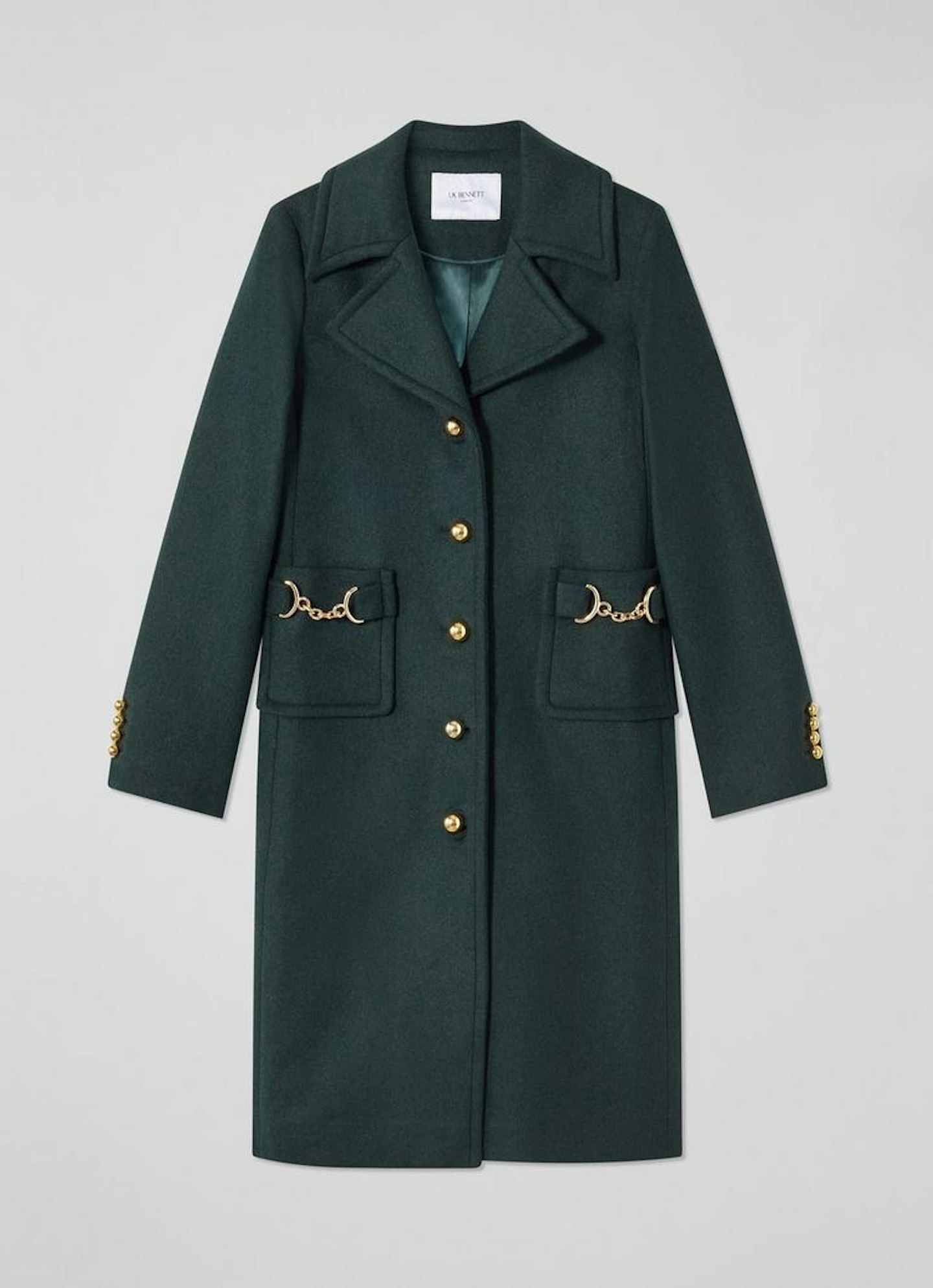 LK Bennett, Spencer Green Recycled Wool-Blend Snaffle Detail Coat