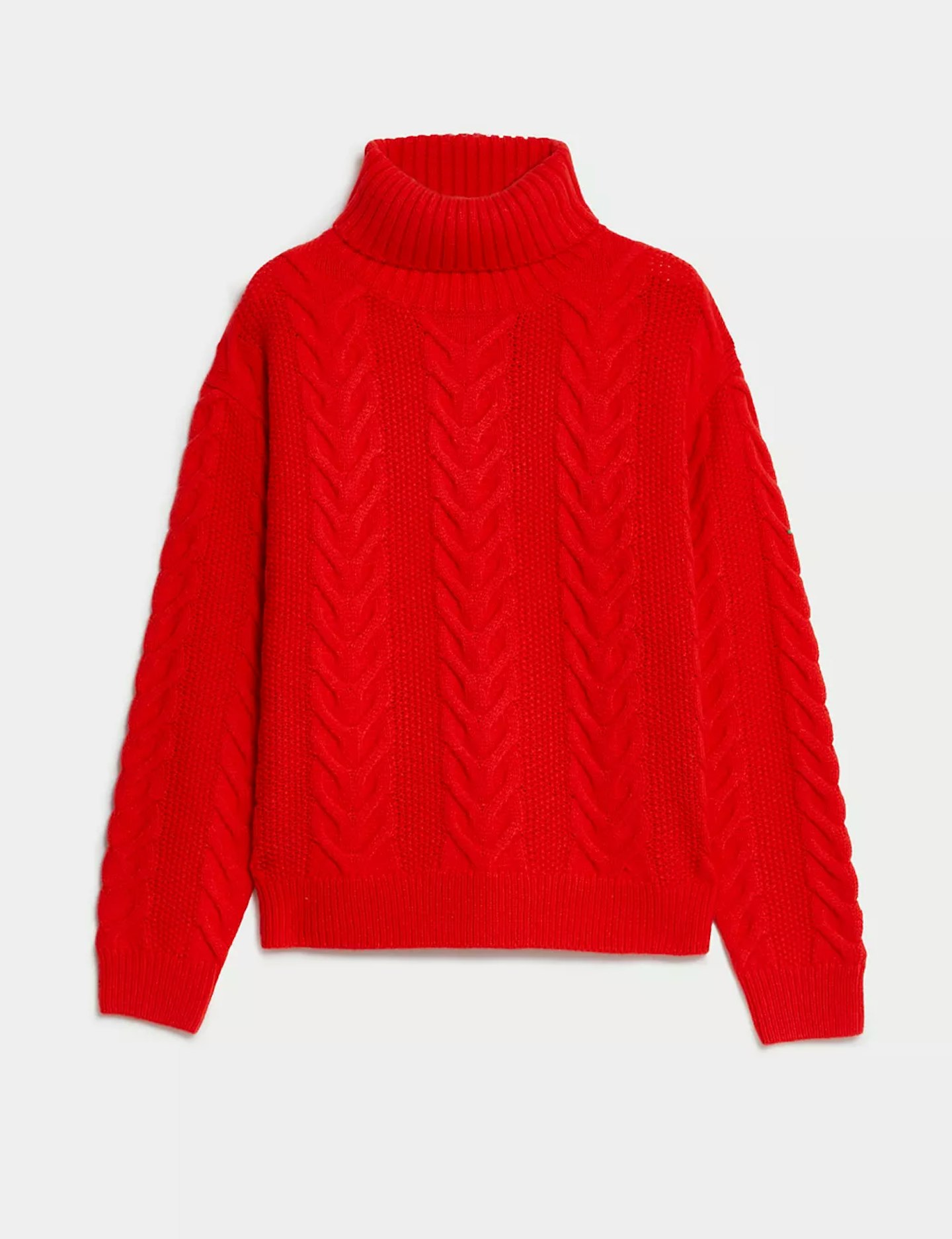M&S, Recycled-Blend Cable-Knit Roll-Neck Jumper