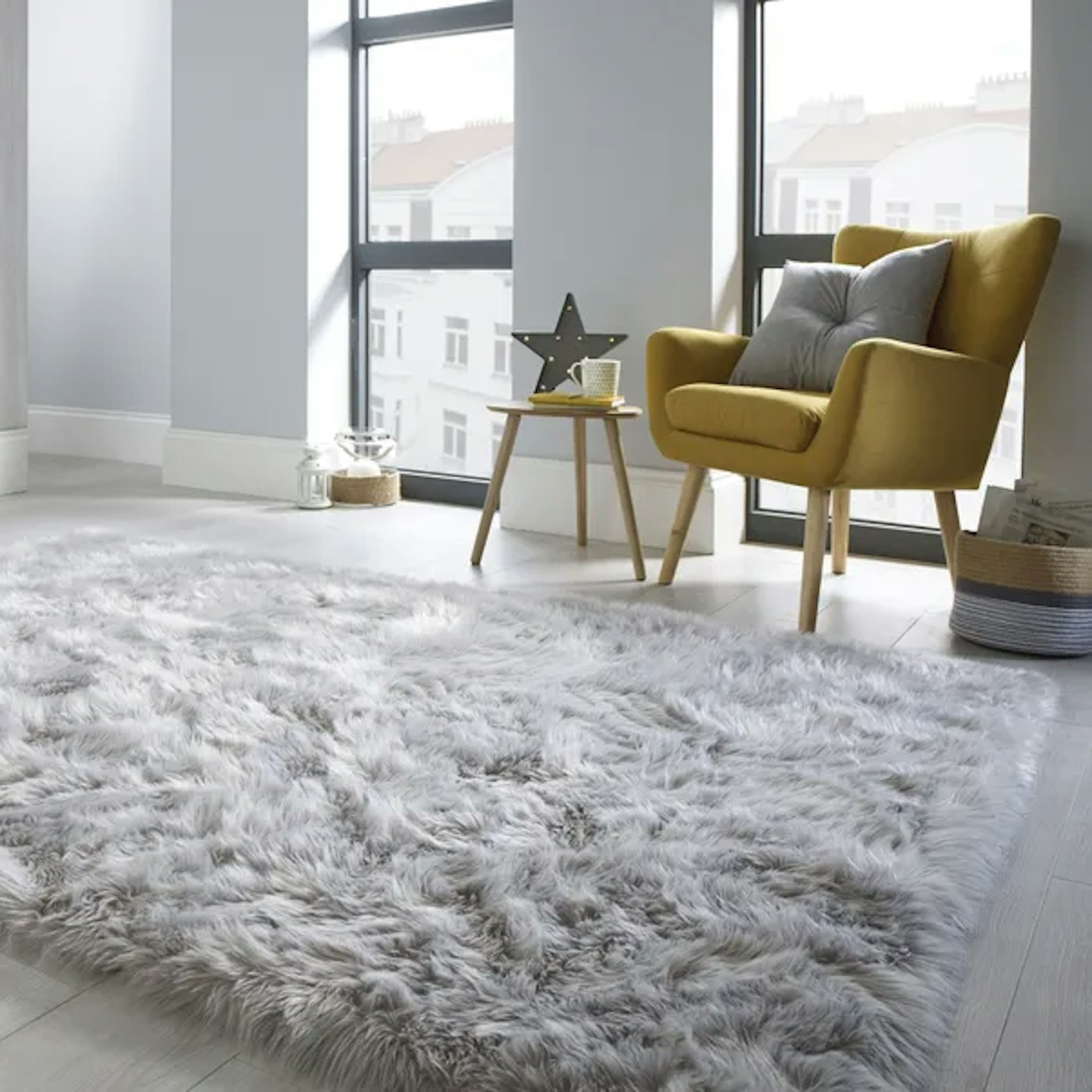  Faux Fur Grey Sheepskin Rug  