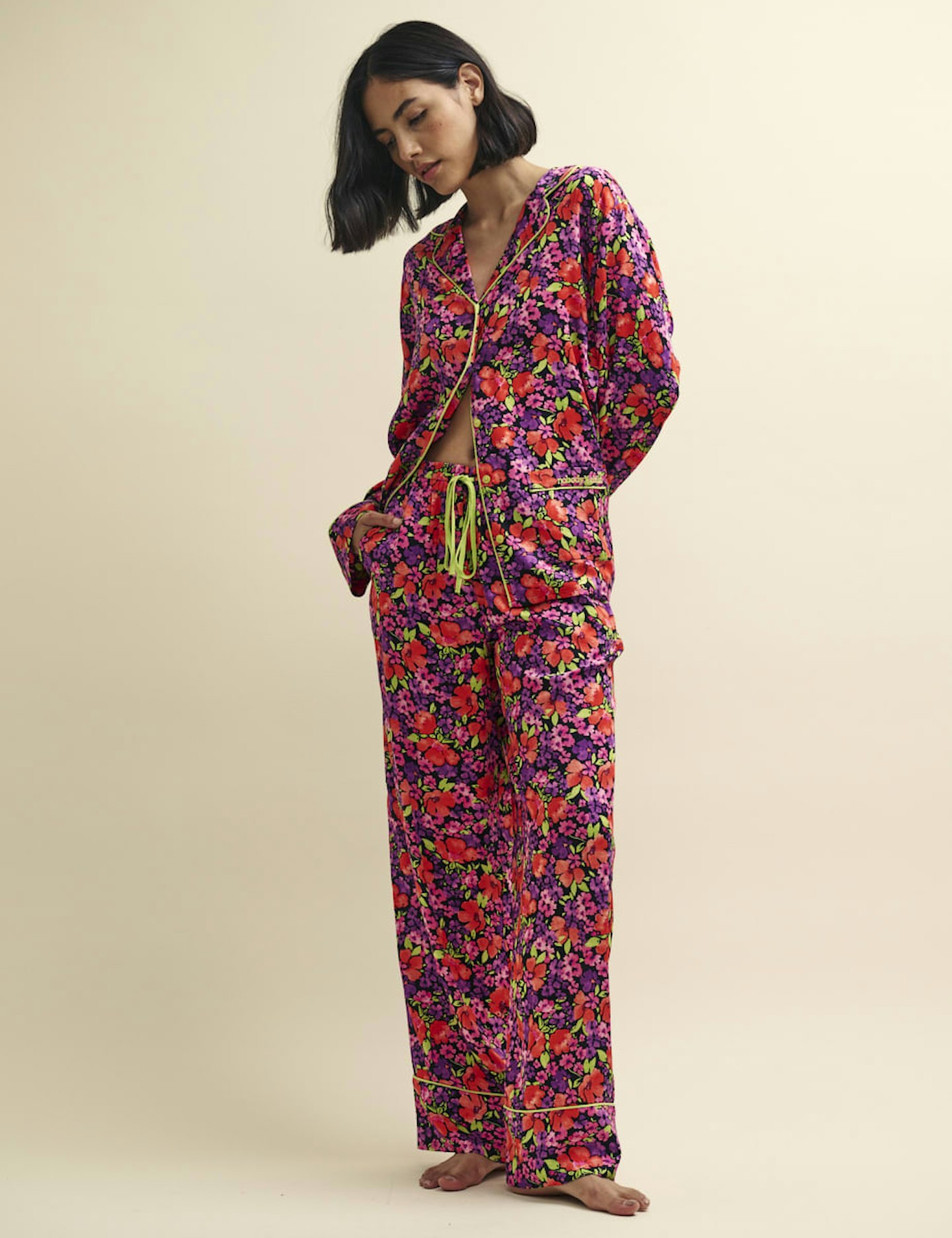Nobody's Child, Bright Floral Collared Pyjama Trouser Set