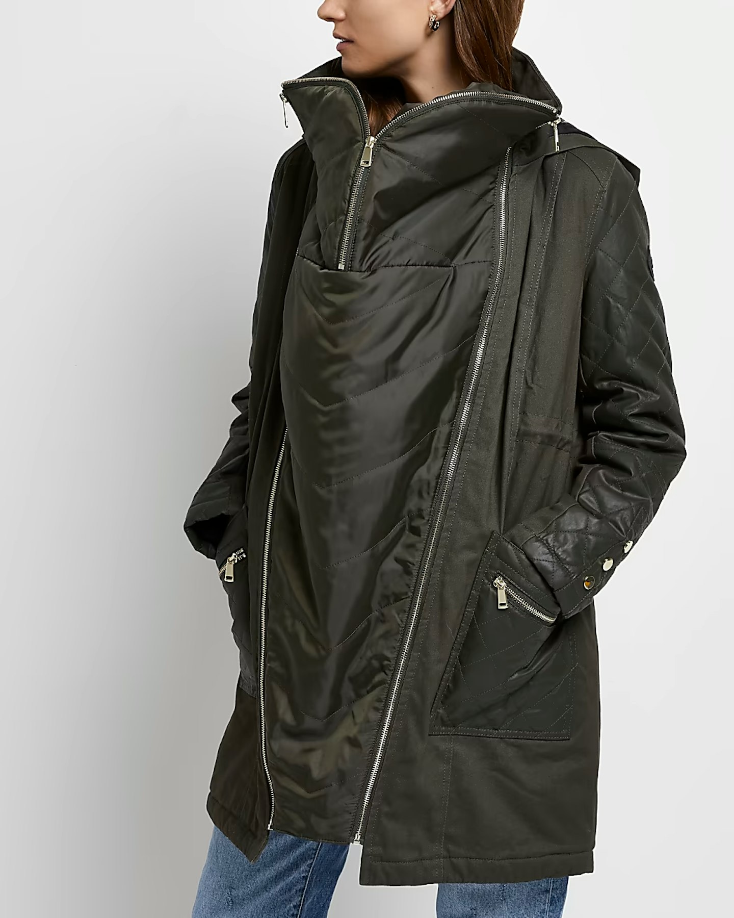 River Island Khaki 3-In-1 Maternity Hooded Parka Coat