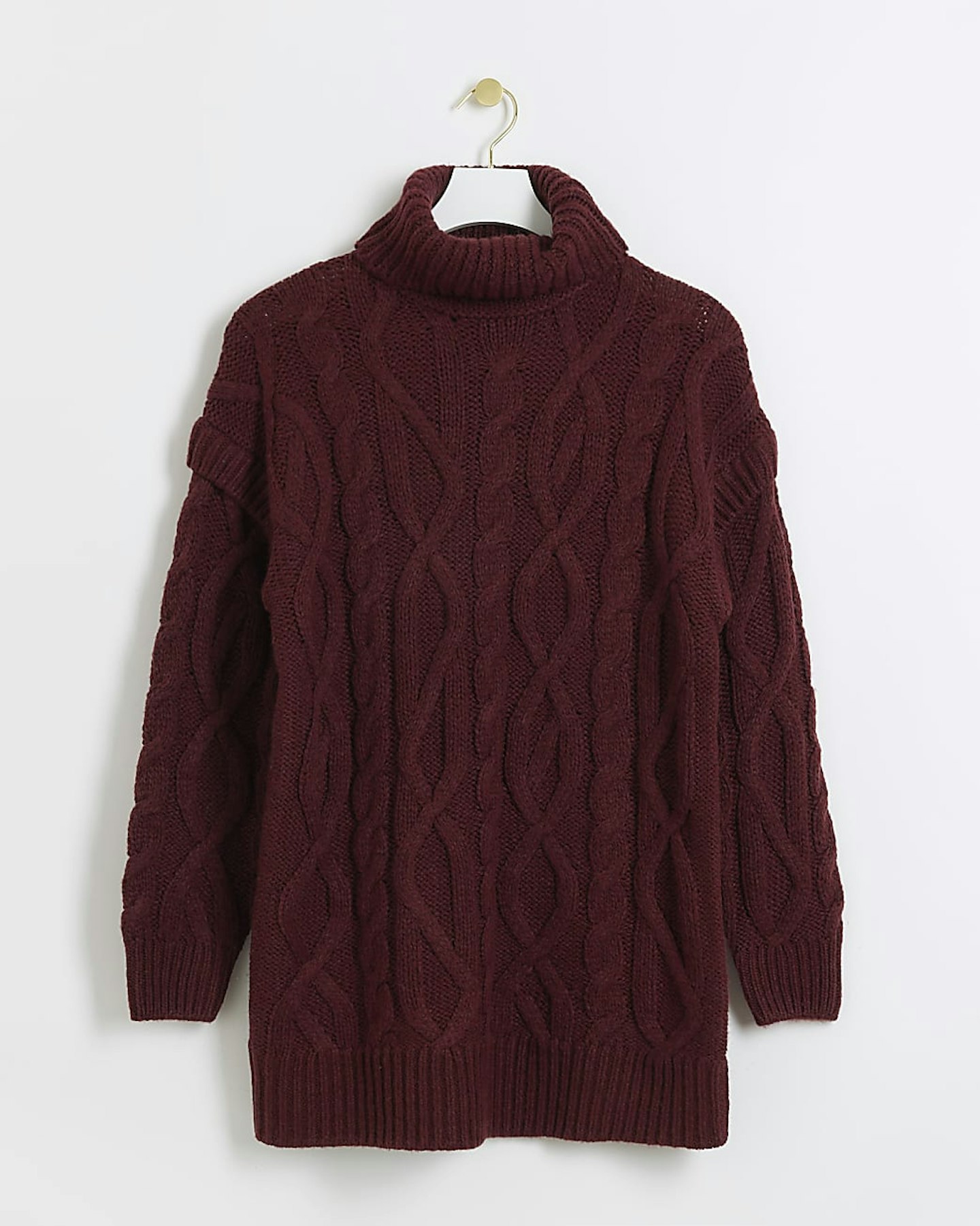 River Island Red Cable-Knit Roll-Neck Jumper